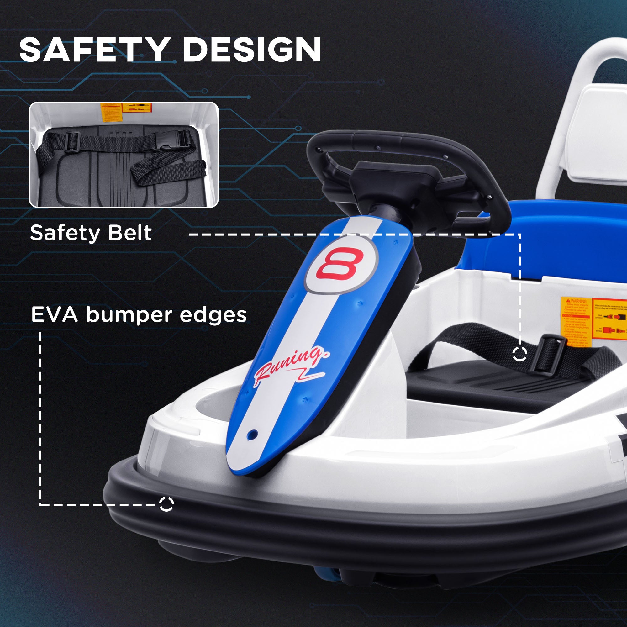 Bumper Car for Kids, 360° Rotation 6V Electric Ride On Bumper, White