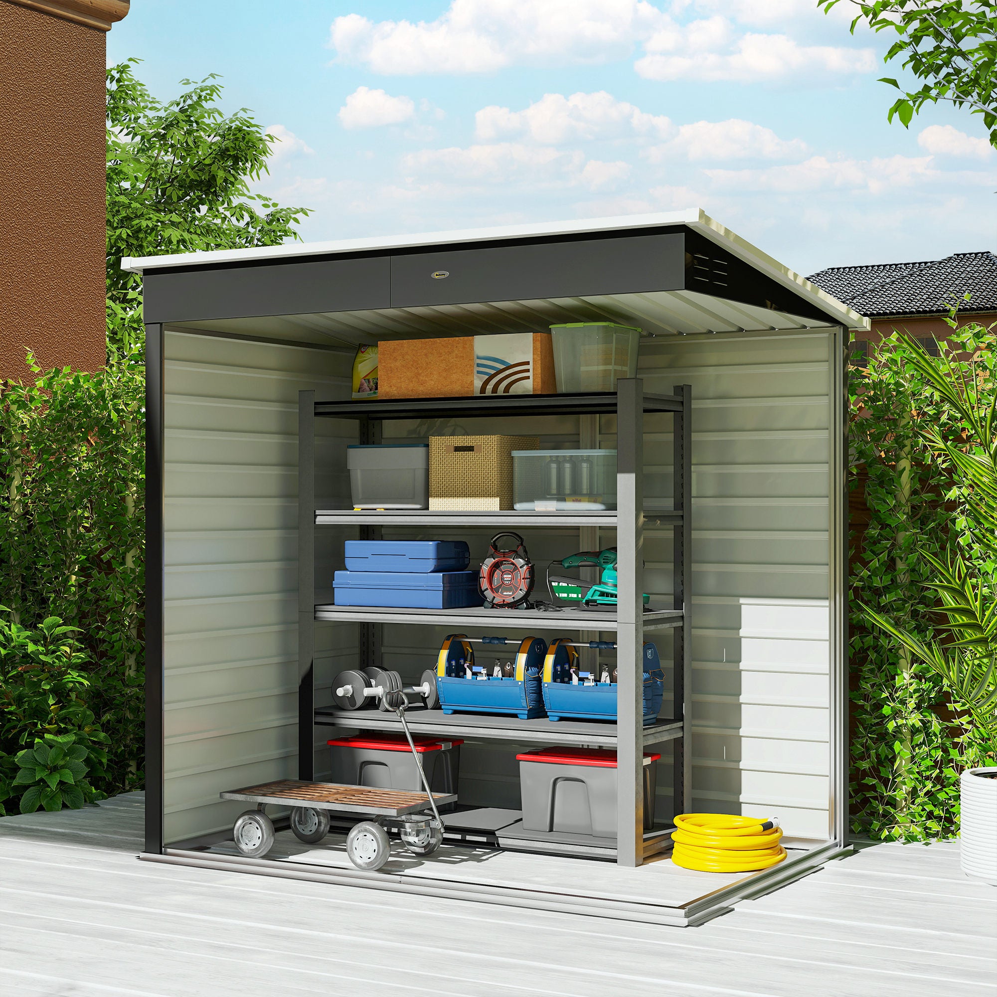 6' x 4' Outdoor Garden Shed, Metal Storage Shed with Lockable Door and Gloves for Backyard Garden Patio, Dark Gray - Dark Gray - Image 7