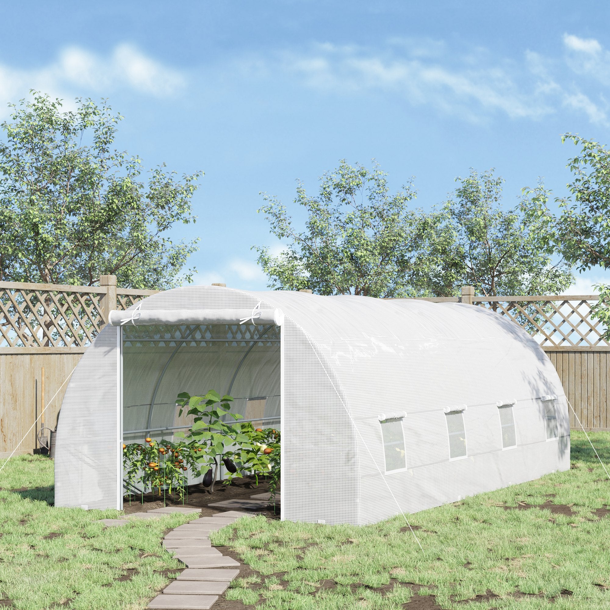 20' x 10' x 7' Walk-In Tunnel Greenhouse with Zippered Door & 8 Mesh Windows, Large Garden Green House Kit, Galvanized Steel Frame, White - White - Image 2