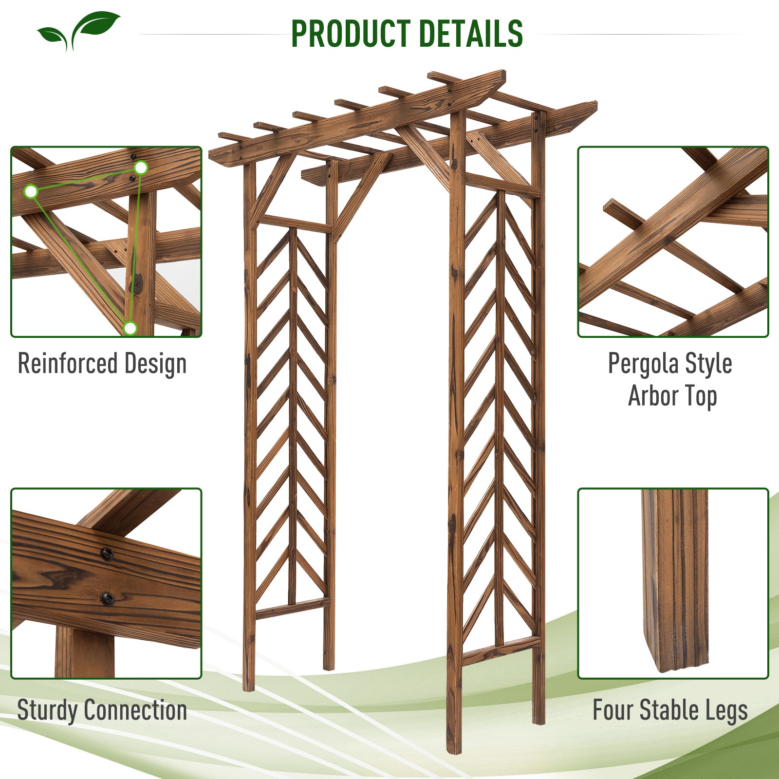 79in Wooden Garden Arbor Arch Trellis with Classic Countryside Style, Pergola Style Roof for Climbing Vines for Ceremony Party Weddings - Carbonized Color - Image 4