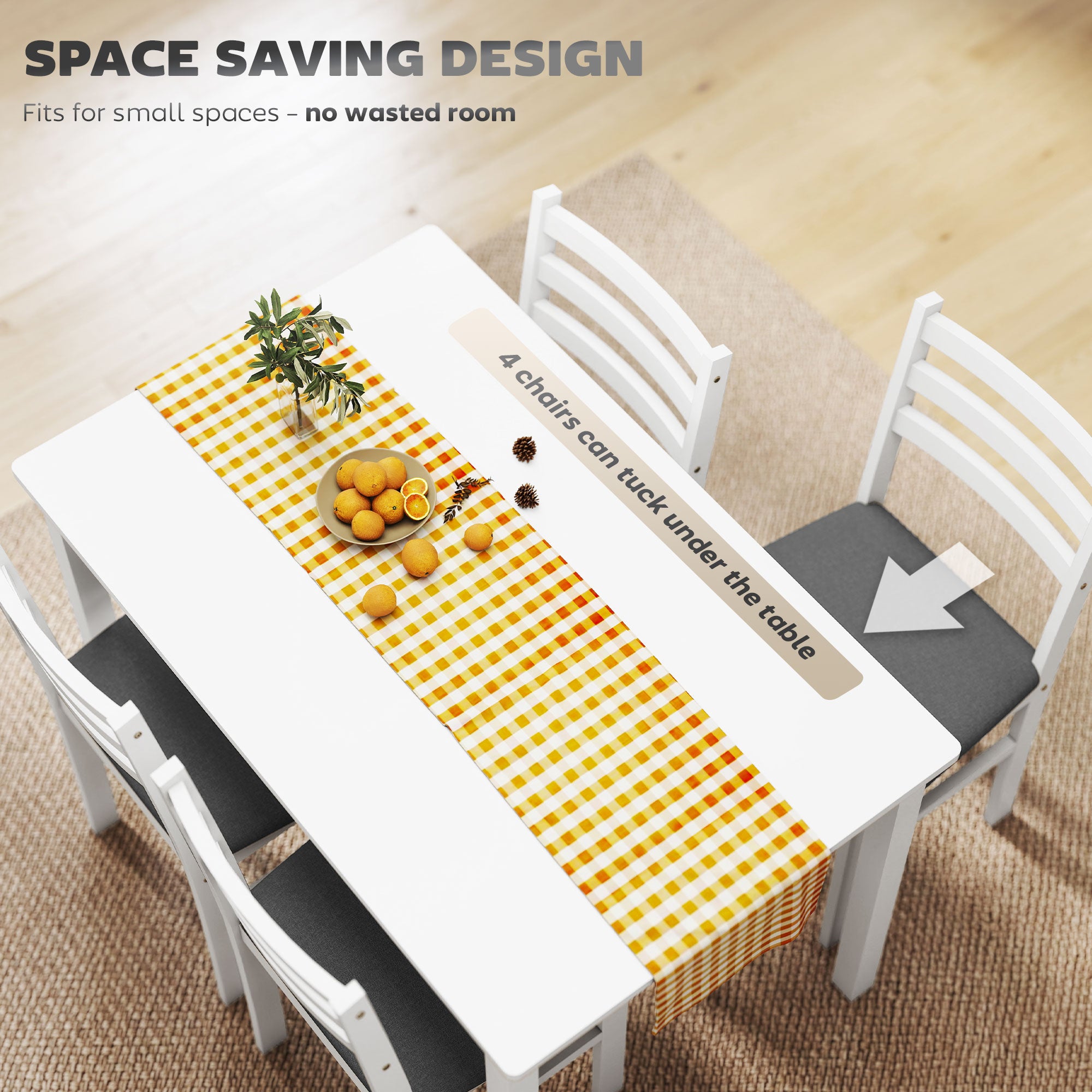 5-Piece Small Kitchen Table Set for 4, Farmhouse Dining Table Set with Upholstered Chairs and Rubber Wood Legs, White