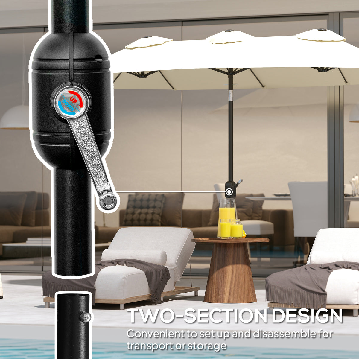 Double Sided Patio Umbrella, 9.7' Large Outdoor Market Umbrella with Push Button Tilt and Crank, 3 Air Vents and 12 Ribs, for Garden, Deck, Pool, White