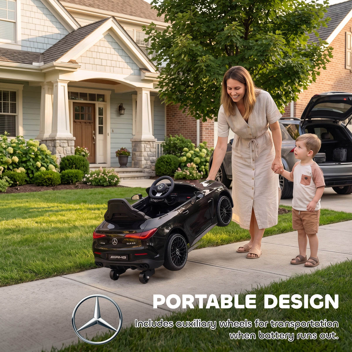 Qaba 12V Electric Car for Kids Licensed Mercedes AMG CLE 53 with Remote, Suspension, Lights, Music for 37-72 Months, Black