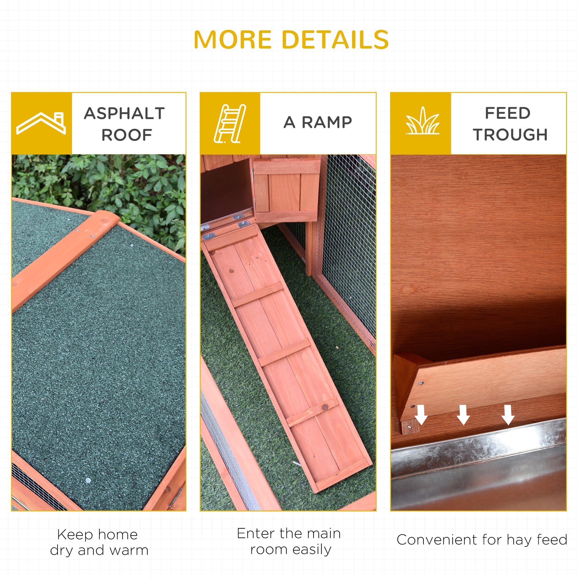 Rabbit Cage Outdoor, 62" Wooden Outdoor Rabbit Hutch, Small Animal Habitat with Detachable Run and Elevated Main House, Natural - Natural Wood - Image 7