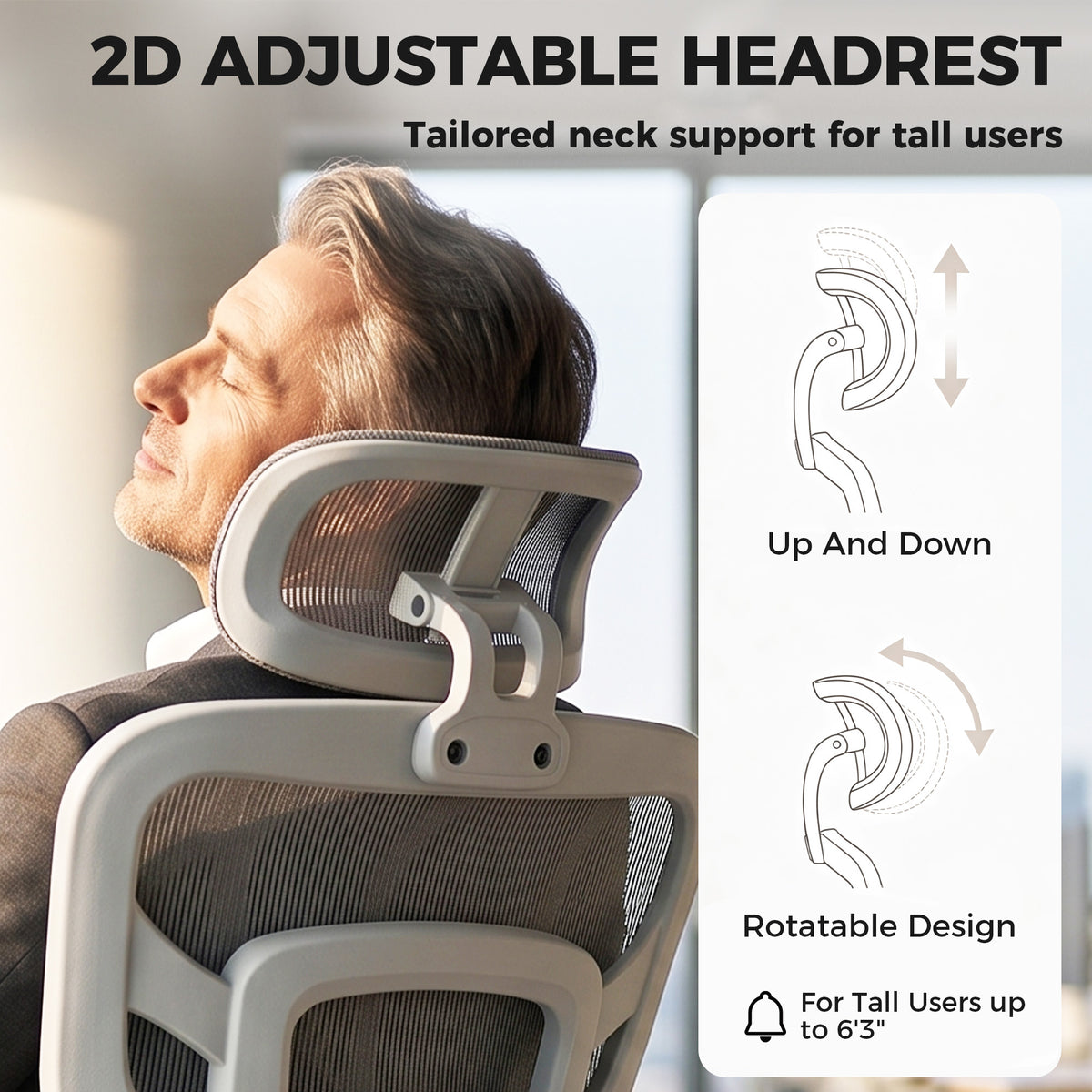 Ergonomic Office Chair with Lumbar Support, 2D Headrest, Mesh Reclining Desk Chair with Footrest, Swivel Wheels, Gray