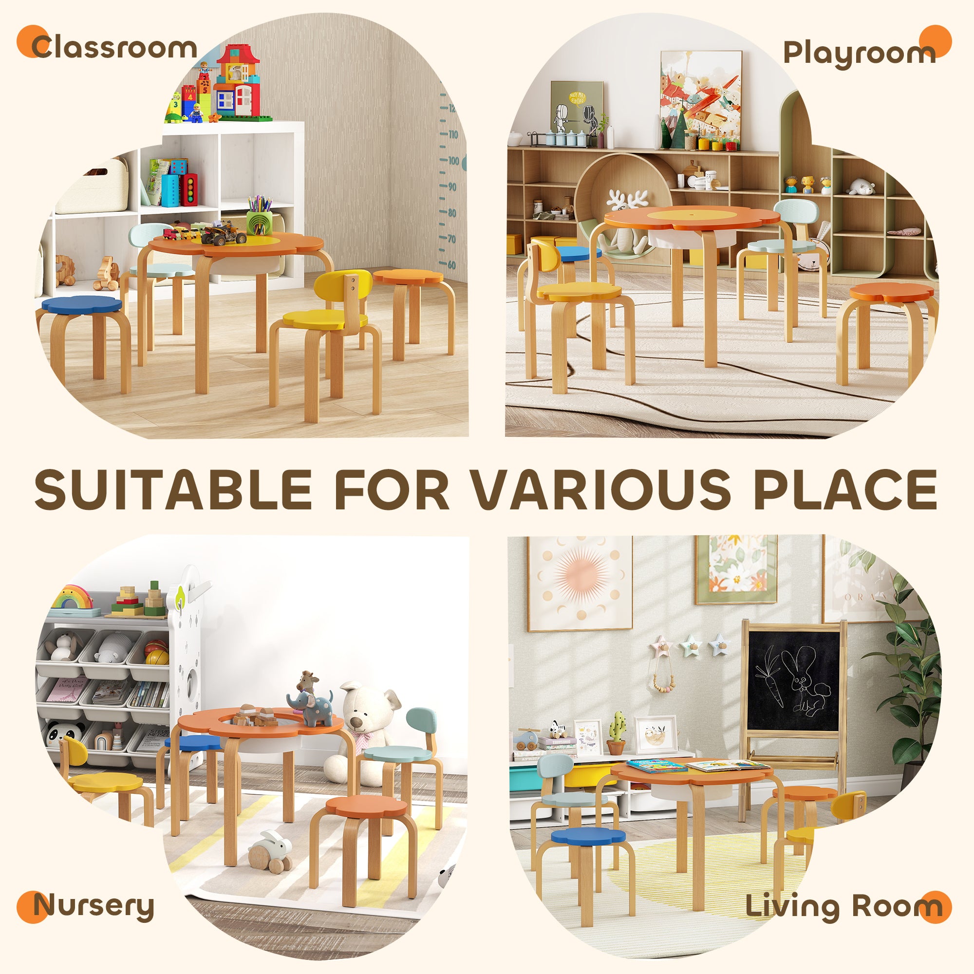 5 Piece Kids Table and Chairs Set, Toddler Table and Chair Set with Built-in Storage, for Nursery, Living Room, Playroom