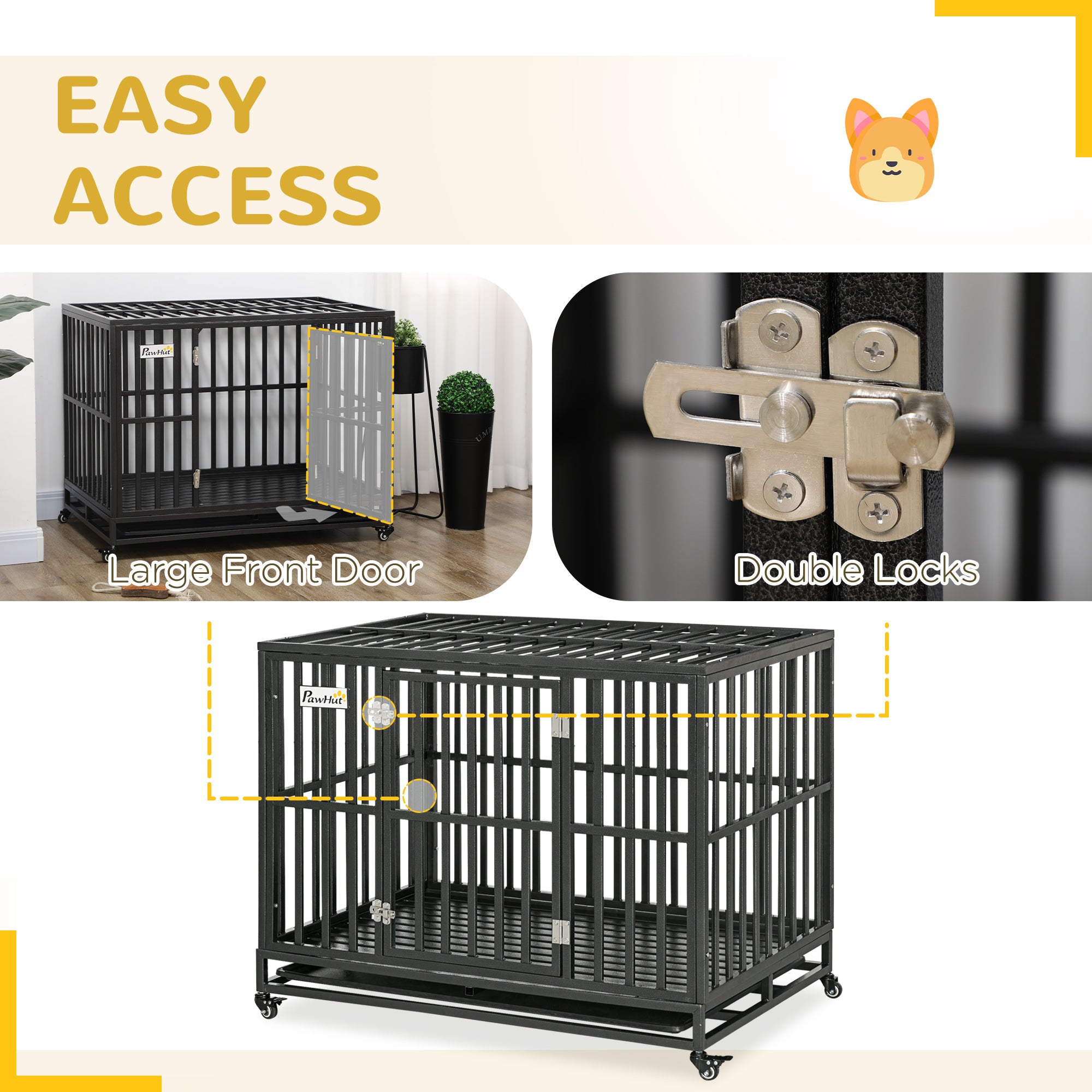 44'' Strong Pet Dog Crate Mobility Cage w/ Playpen Metal & Removeable Tray - Black - Image 6
