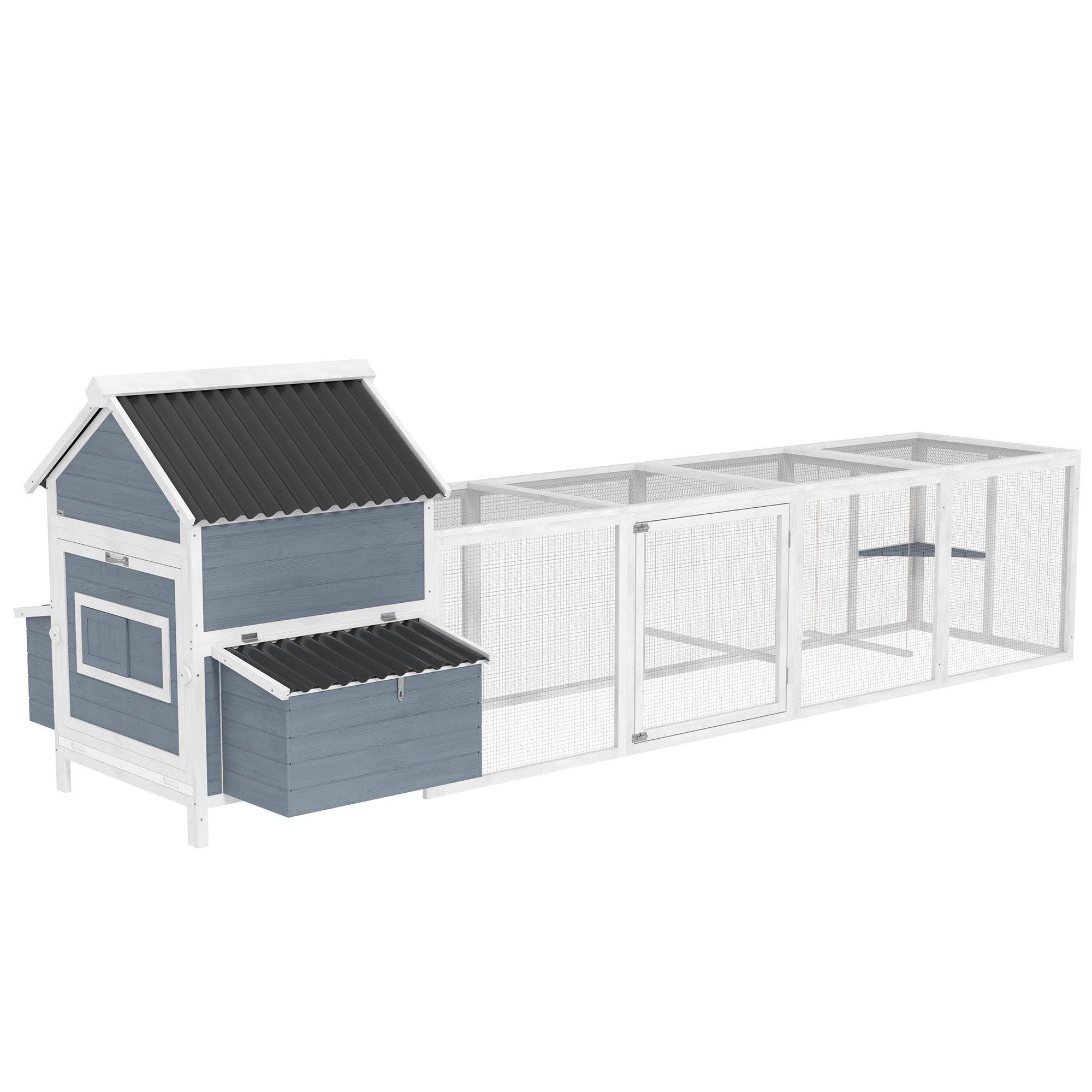 156" Extra Large Wooden Chicken Coop with 2 Nesting Box, Run Cage, Waterproof Wave Roof, for 10-15 Chickens, Light Gray - Light Gray