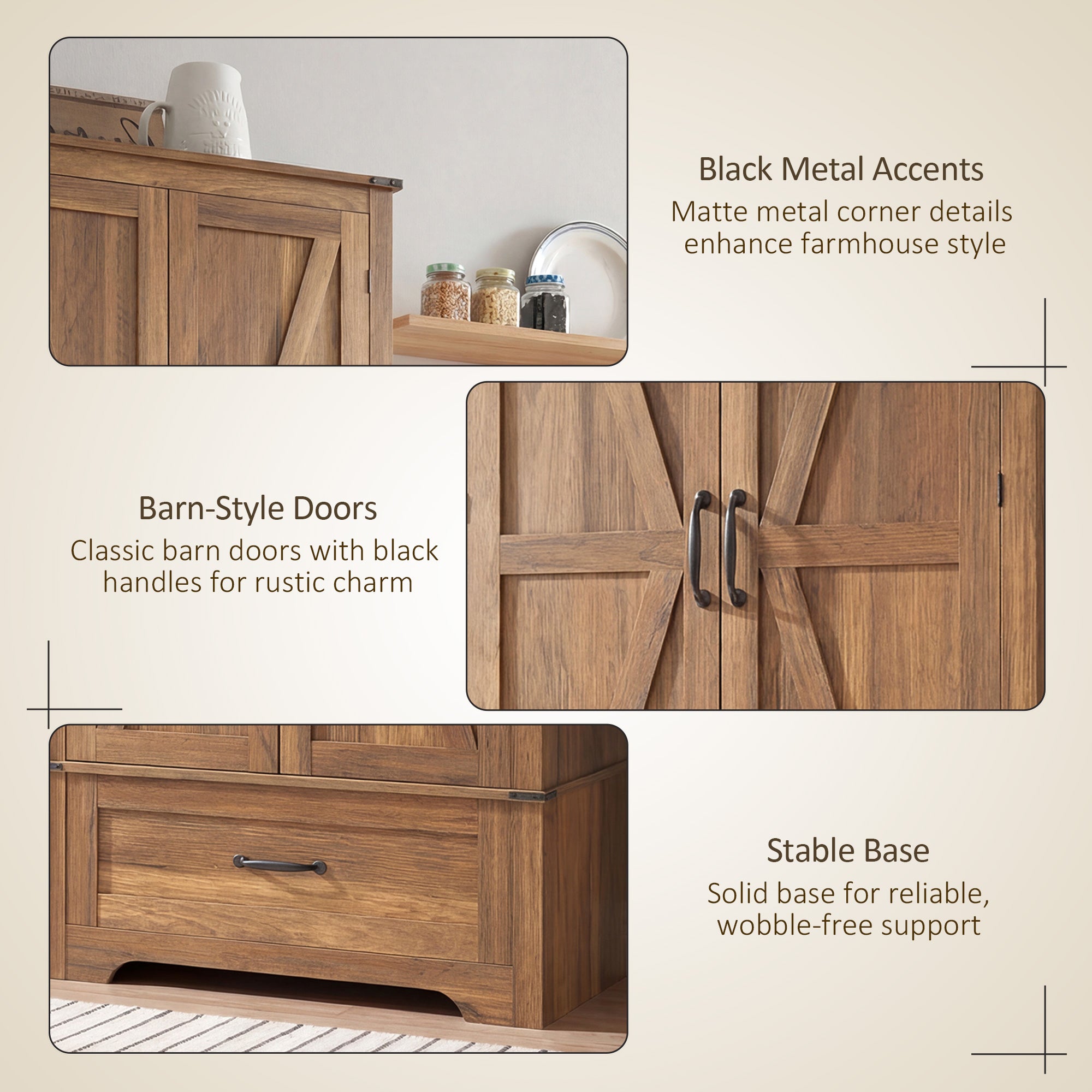 72" Farmhouse Pantry Cabinet with Adjustable Shelves, Kitchen Pantry Cabinet with 2 Doors, Brown