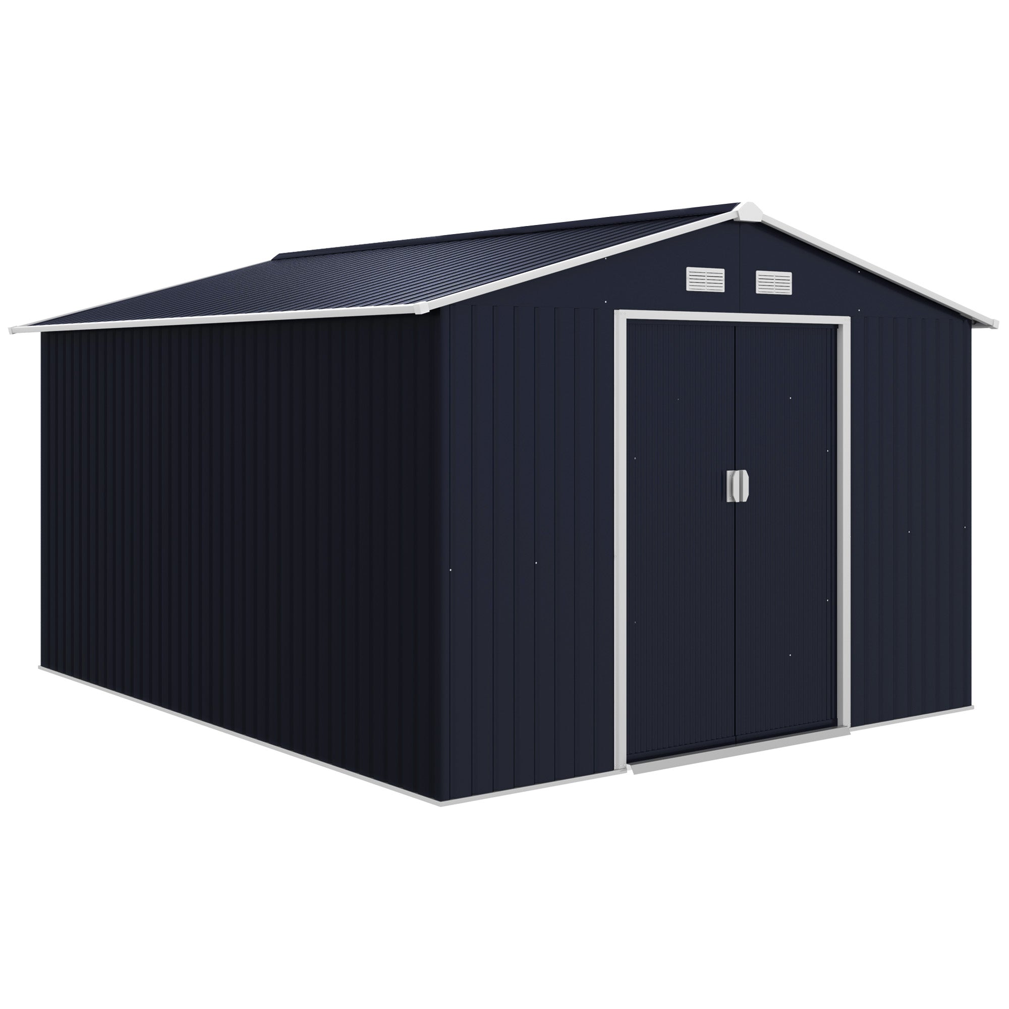 11' x 9' Outdoor Storage Shed, Garden Tool Metal Shed with Foundation Kit, Double Lockable Door, Air Vents and Sloping Roof, for Backyard, Patio, Lawn, Dark Gray - Dark Gray