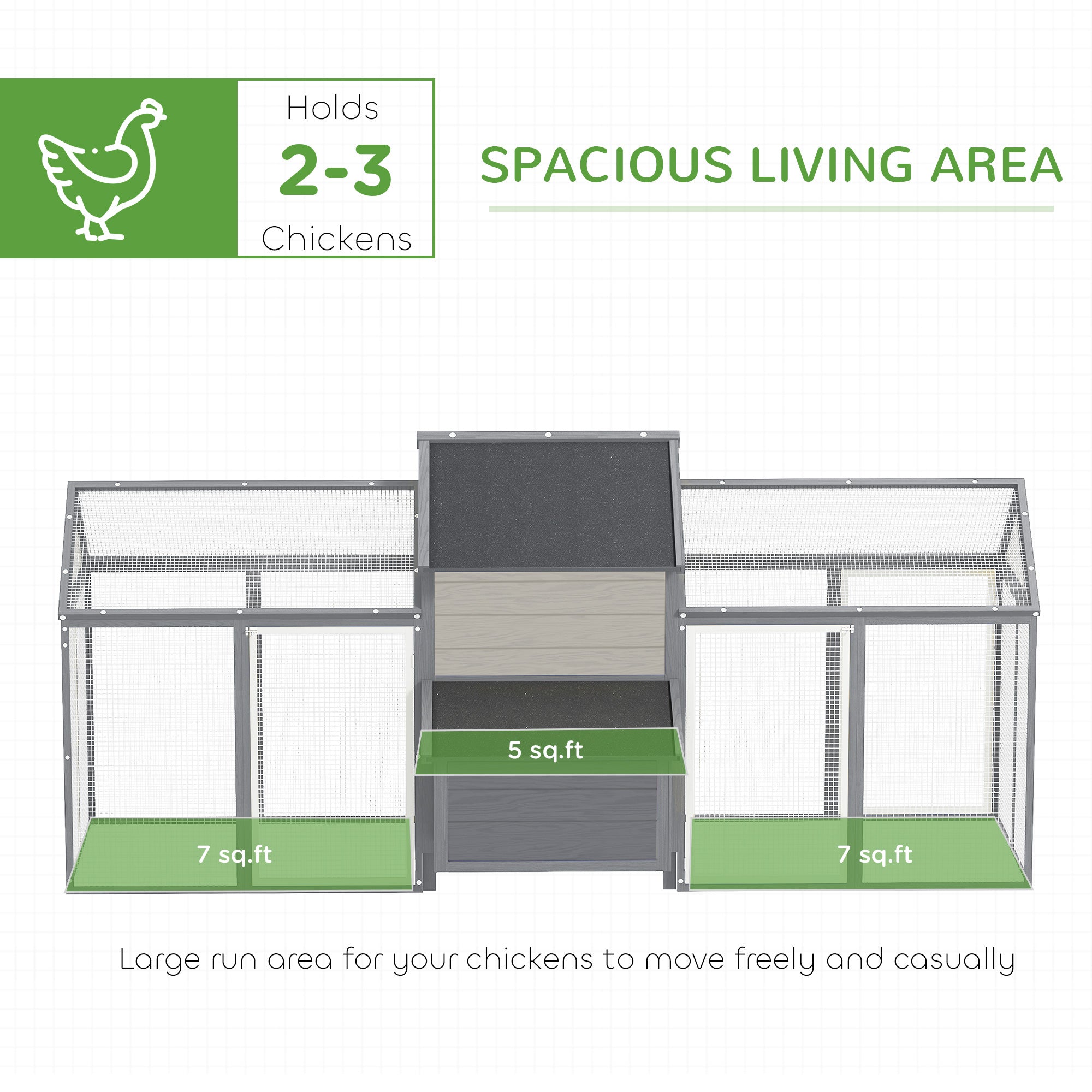 100" Chicken Coop Wooden Chicken House Large Rabbit Hutch Poultry Cage Backyard with Double Run, Nesting Box, Gray - Gray - Image 4