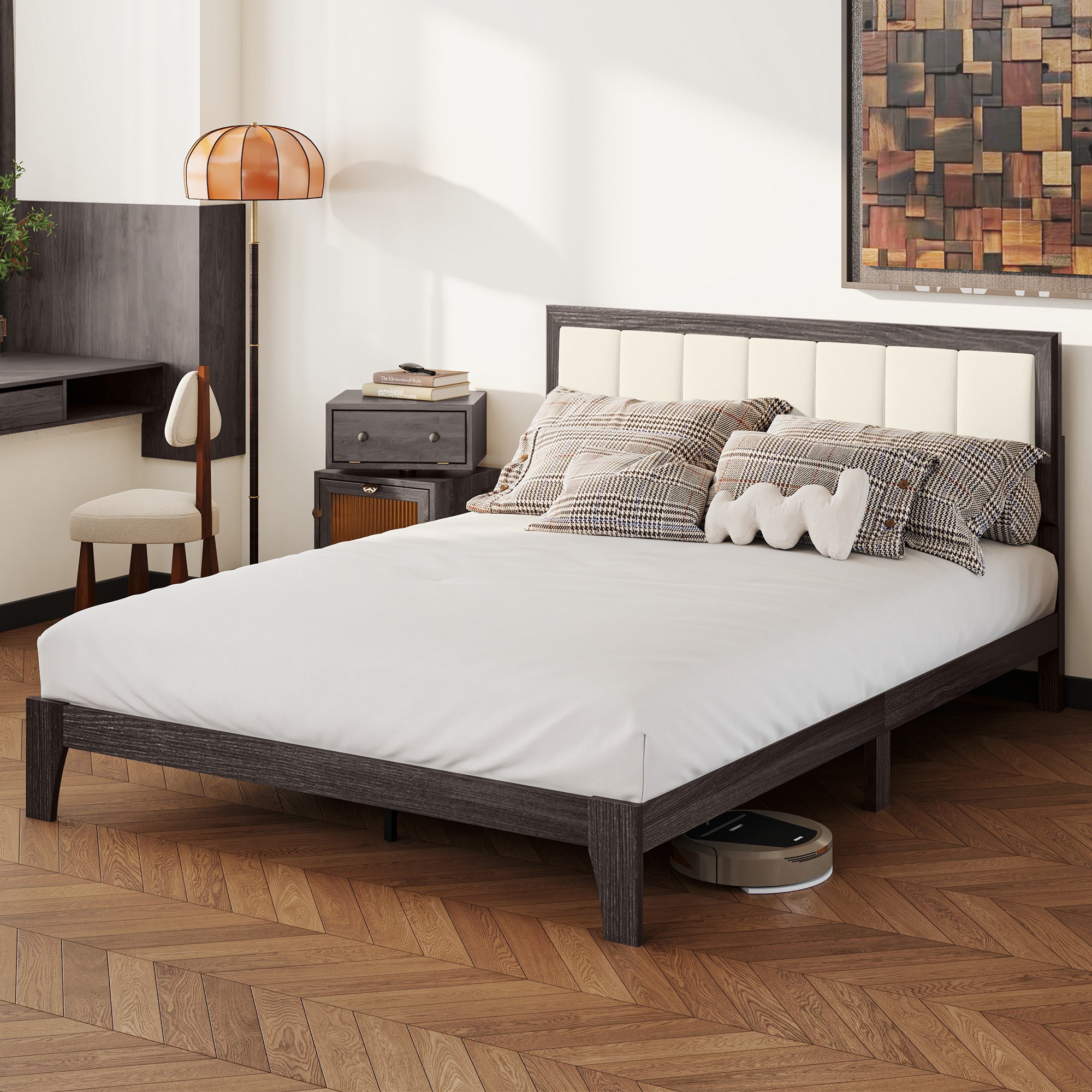 Queen Size Bed Frame with Headboard, Platform Bed Frame with Wooden Slats No Box Spring Needed Charcoal Gray
