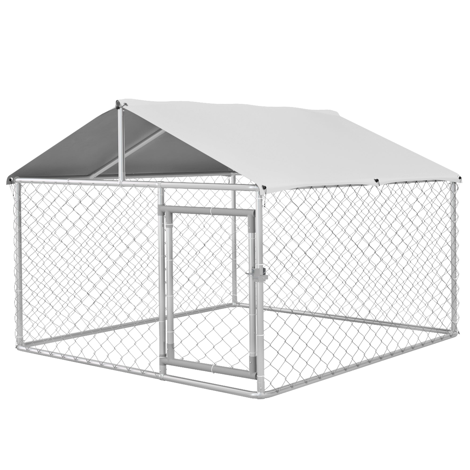 6.6' x 6.6' x 4.9' Dog Kennel Outdoor for Small Medium Dogs with Waterproof Roof, Silver - Silver