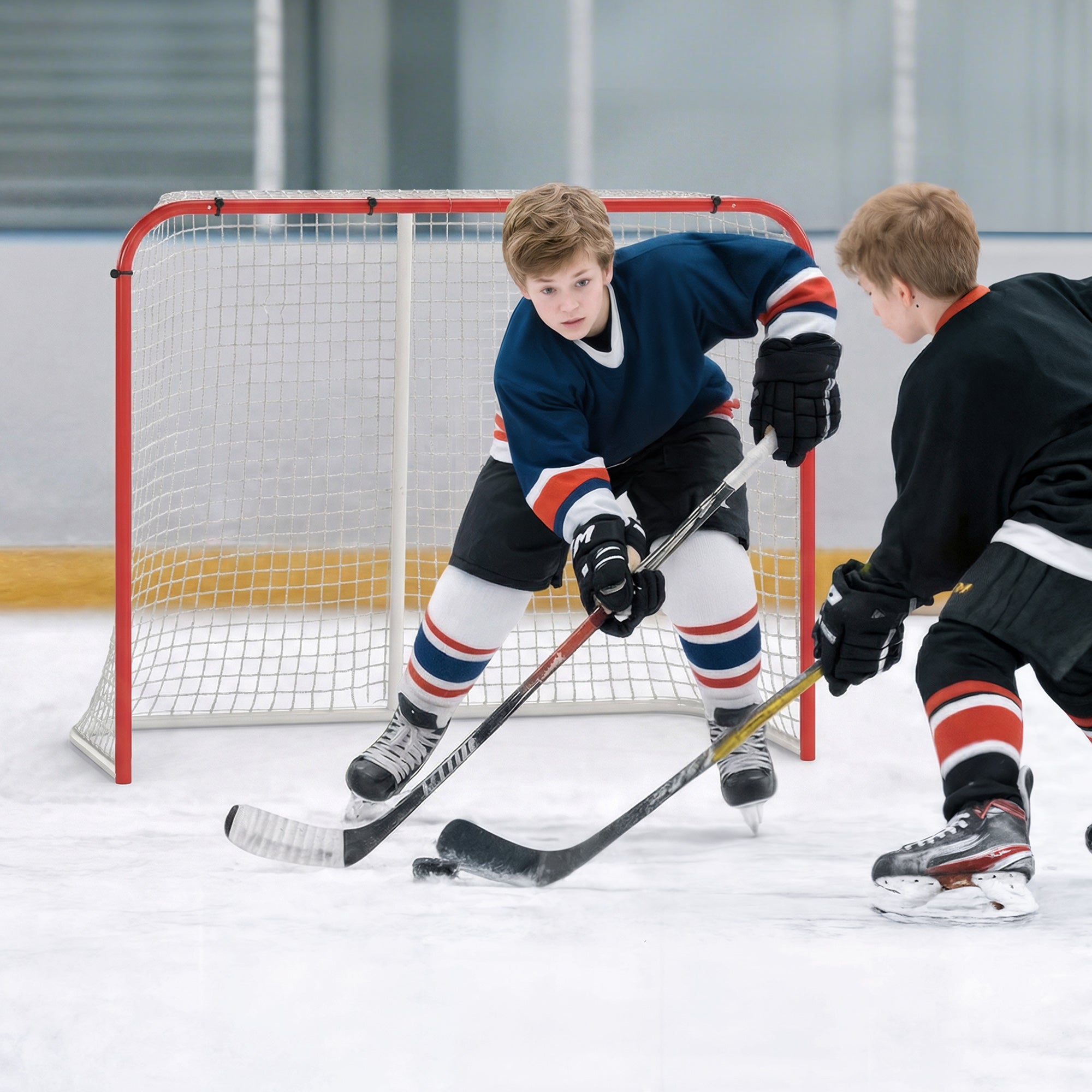 Hockey Net, All Weather Street Hockey Goal with Steel Frame, PE Mesh for Backyard, Easy Assembly