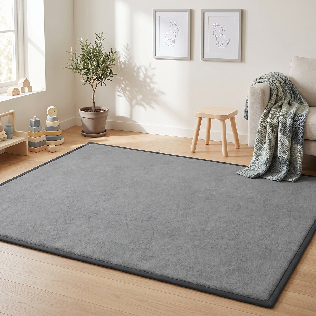 1.2" Thick Baby Play Mat, 110" x 79" Playpen Mat, Non-Slip, Water-Resistant, Soft Flannel for Crawling, Dark Gray