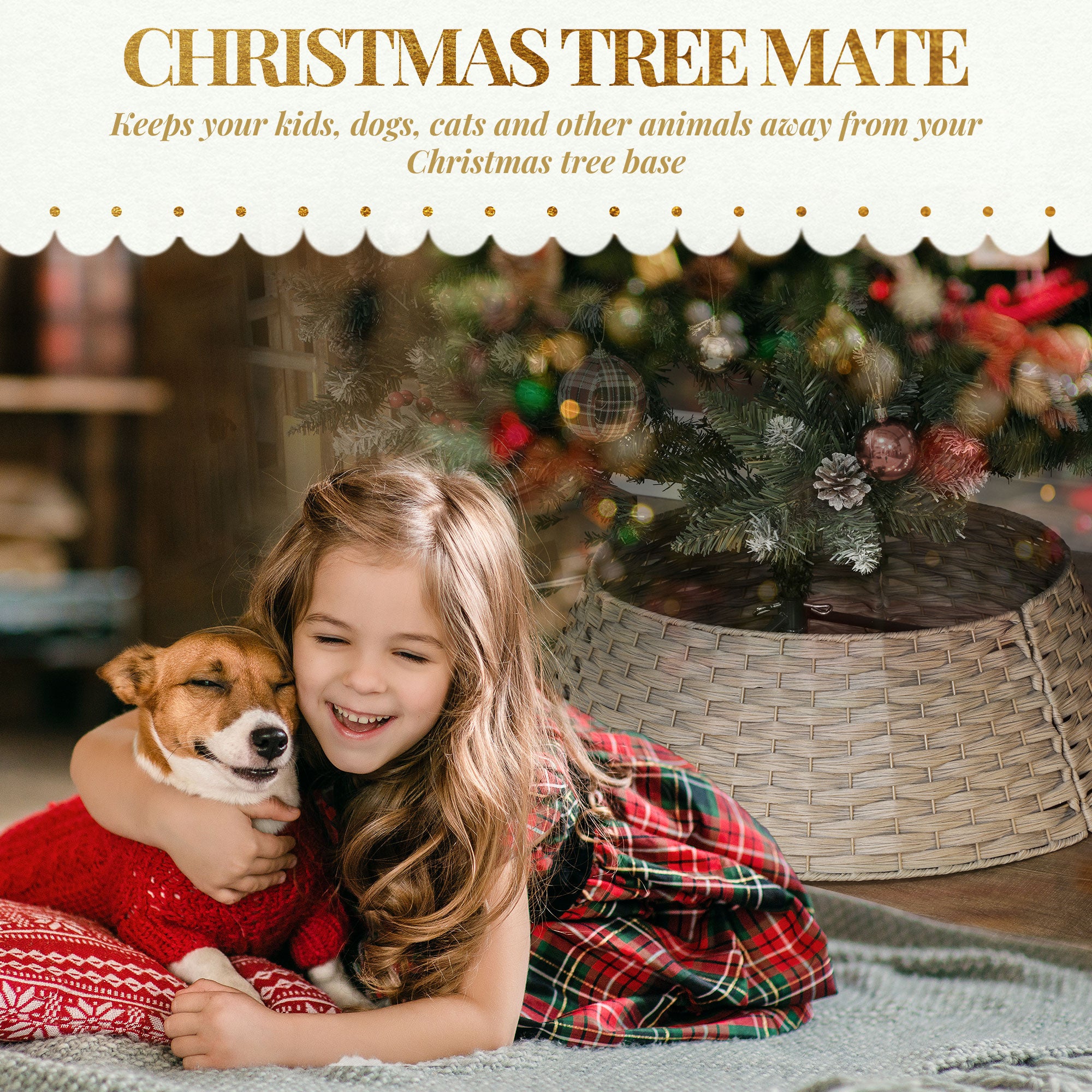 27 inch Rustic Christmas Tree Skirt, Plastic Woven Christmas Tree Collar for Party, Holiday, Home Decoration, Coffee