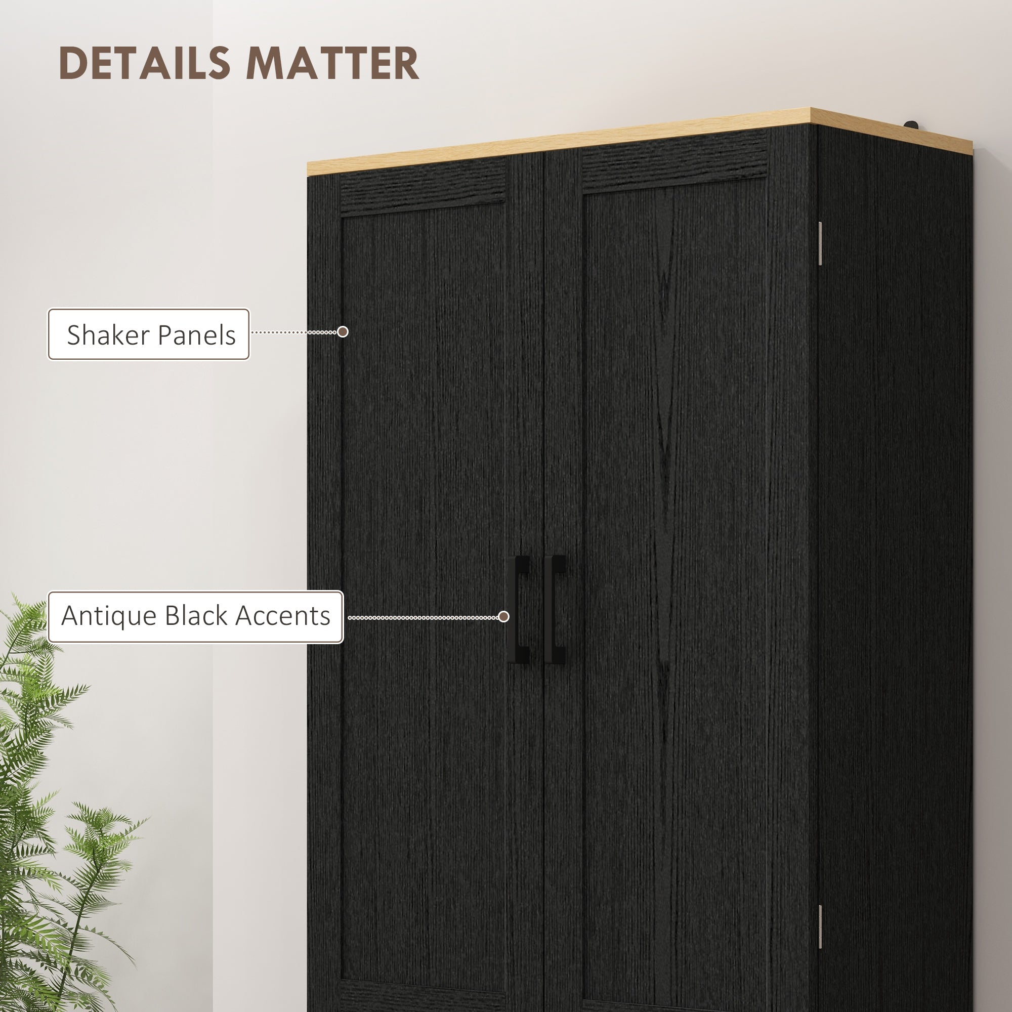 Freestanding Kitchen Pantry, 4-Door Kitchen Pantry Cabinet with Adjustable Shelves and Doors, Distressed Black