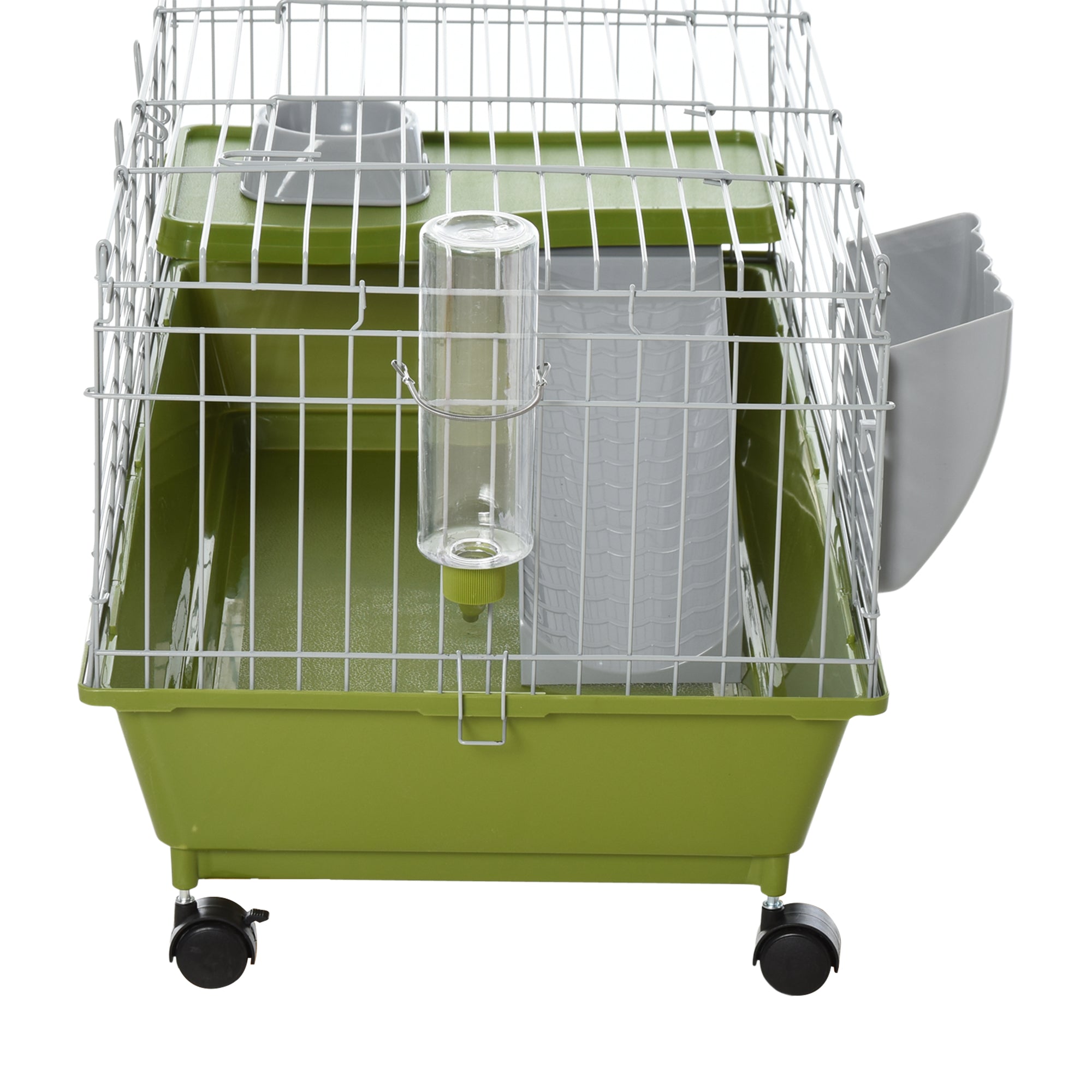 35"L Small Animal Cage, Rolling Bunny Cage, Guinea Pig Cage with Food Dish, Water Bottle, Hay Feeder, Platform, Ramp for Chinchilla, Green - Green - Image 8