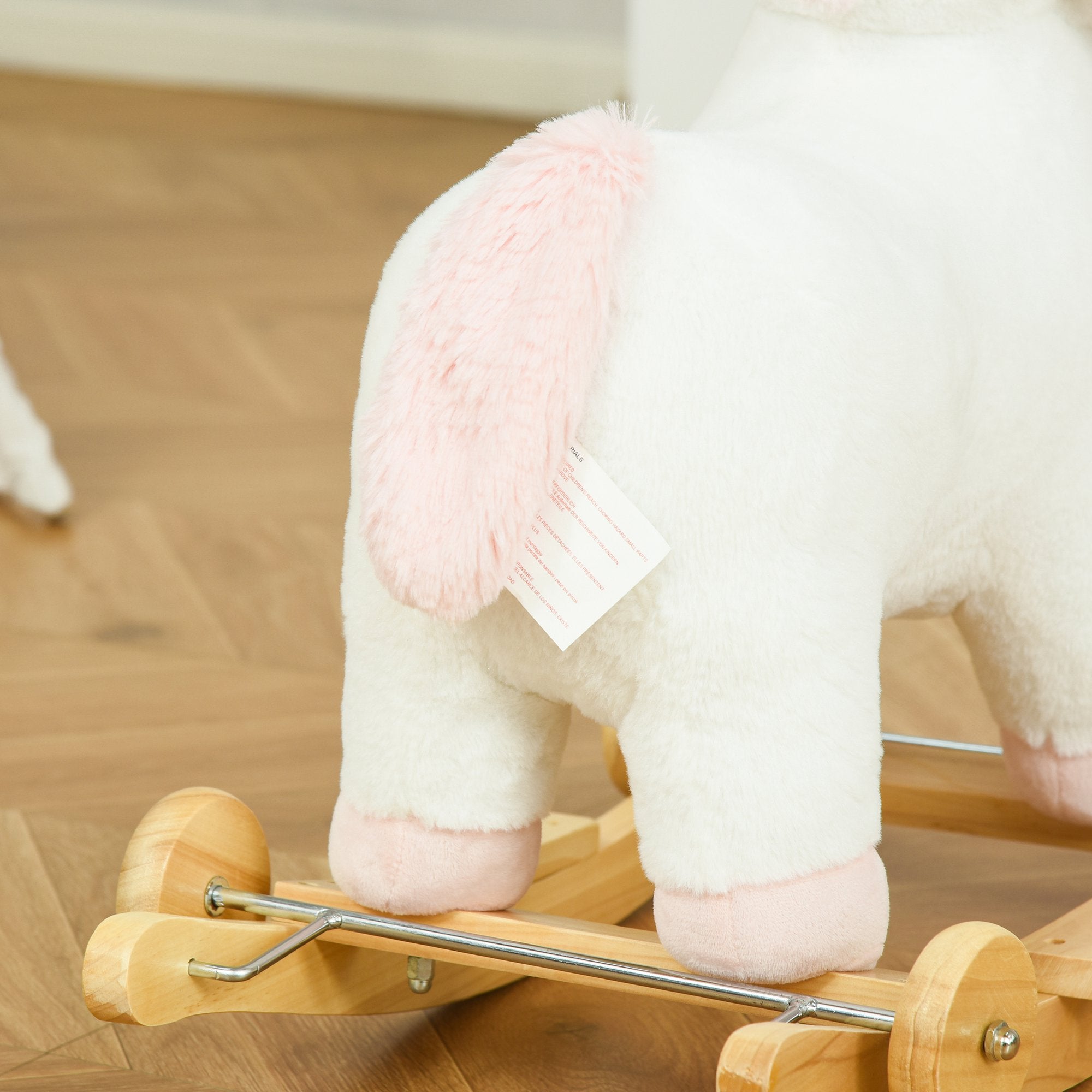 2 in 1 Kids Rocking Horse, Rolling Unicorn with Sound, Wooden Base, Pedal, Grip Handle, for 3-6 Years Old, White
