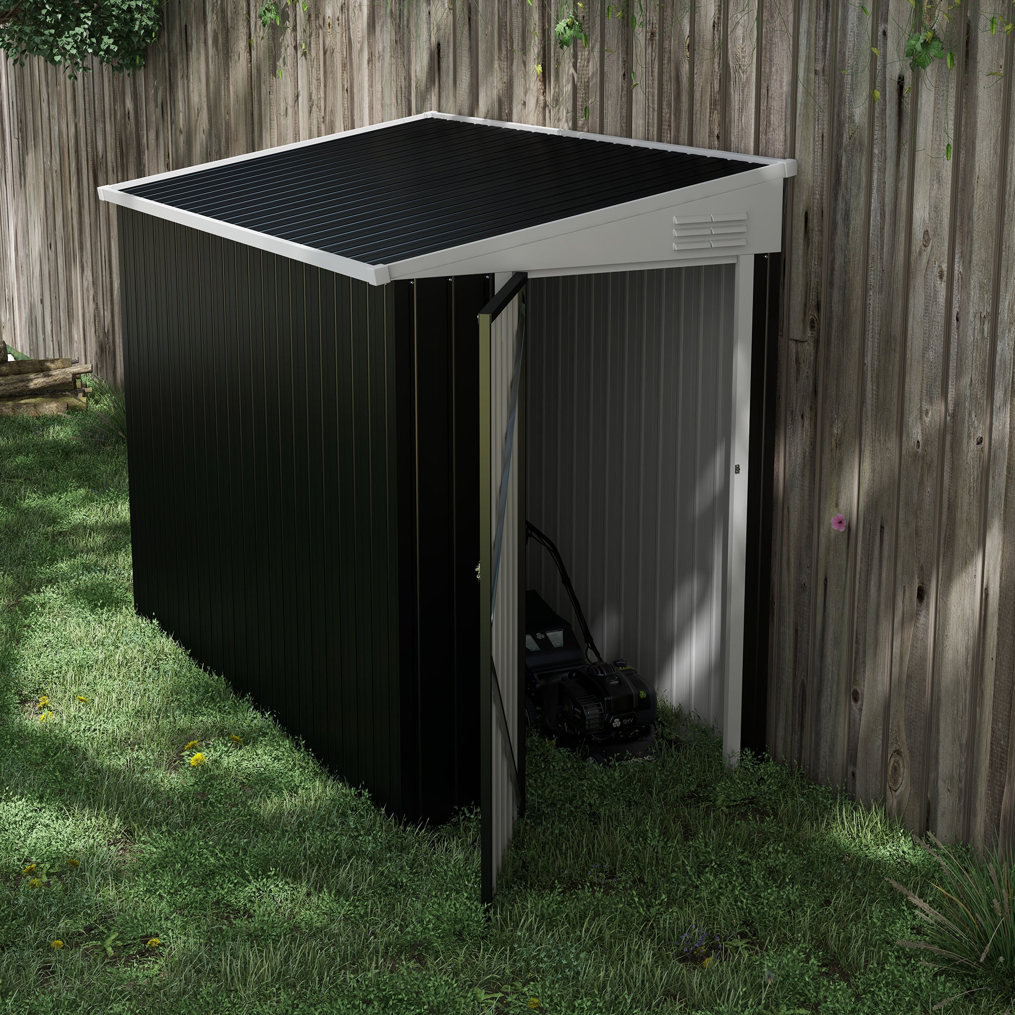 4' x 8' Lean to Garden Storage Shed, Outdoor Metal Tool House with Lockable Door Vents for Backyard Patio Lawn, Gray - Dark Gray - Image 2