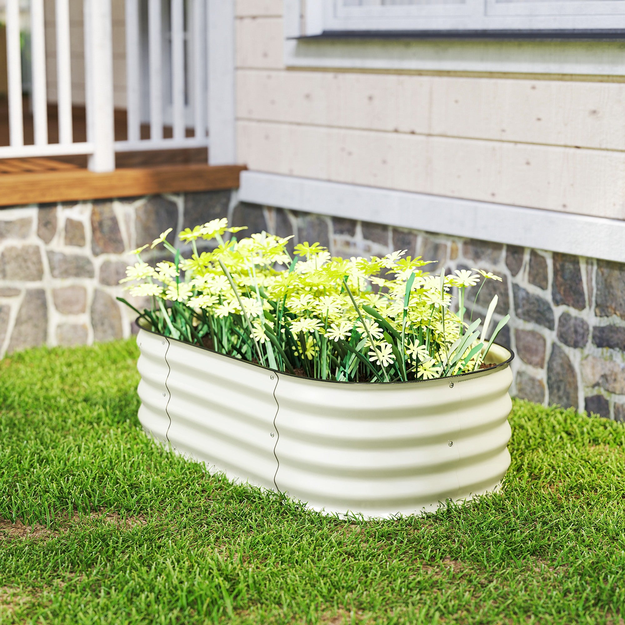 3.4' x 2' x 1' Galvanized Raised Garden Bed Kit, Metal Planter Box with Safety Edging, Cream - Cream White - Image 8