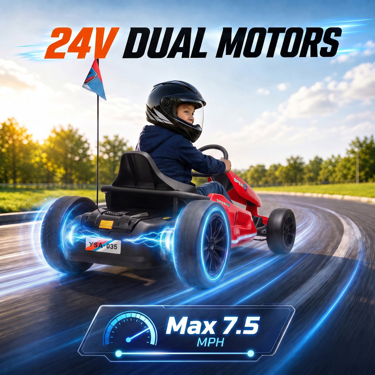 24V Electric Drift Go Kart for Kids with Dual Motors, Soft Start, PU Wheels, 7.5MPH High Speed, for Ages 6-14, Red