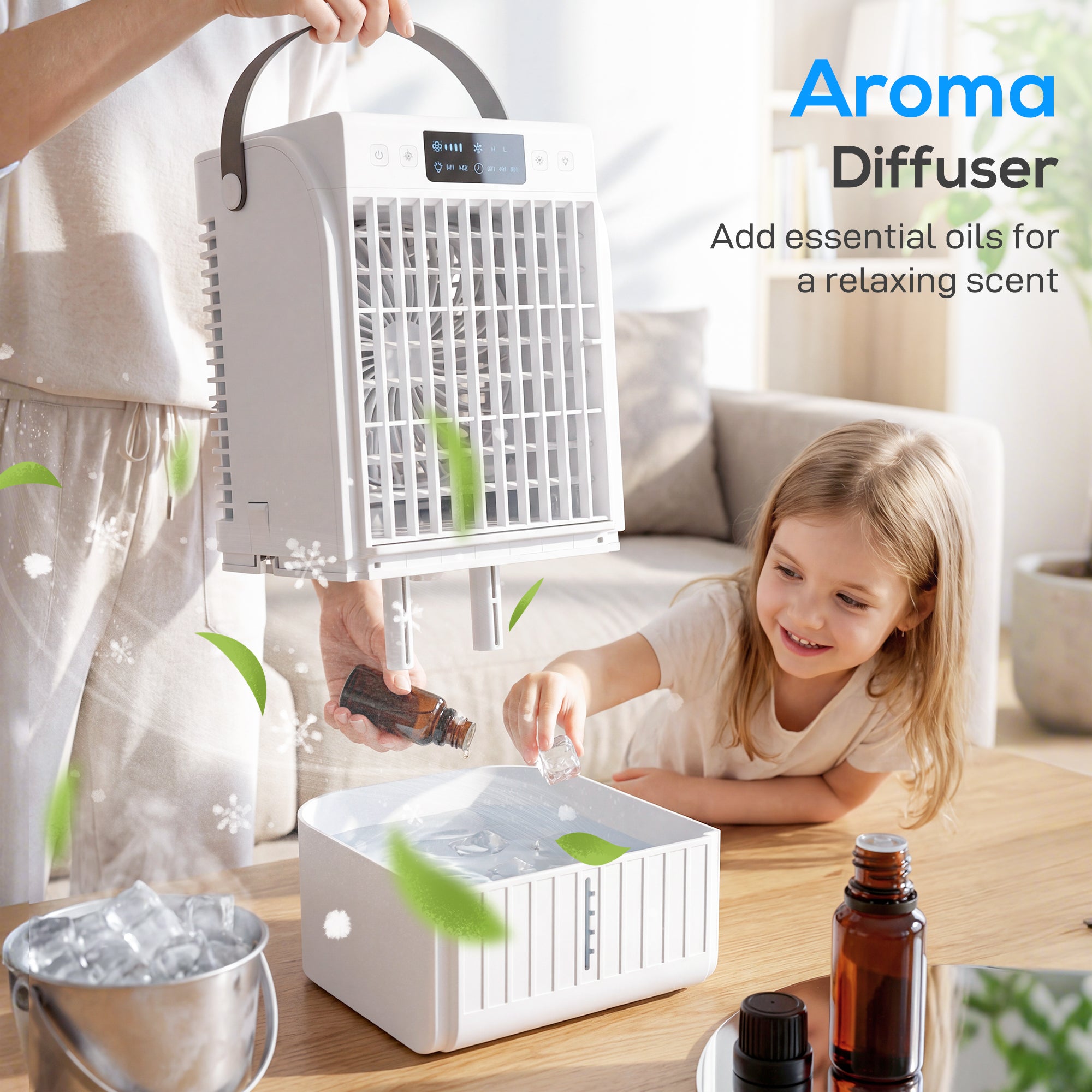 Portable Air Conditioner, 4-in-1 Mini Air Cooler with 4 Wind Speed, 2 Mist Mode, RGB 7 LED Light