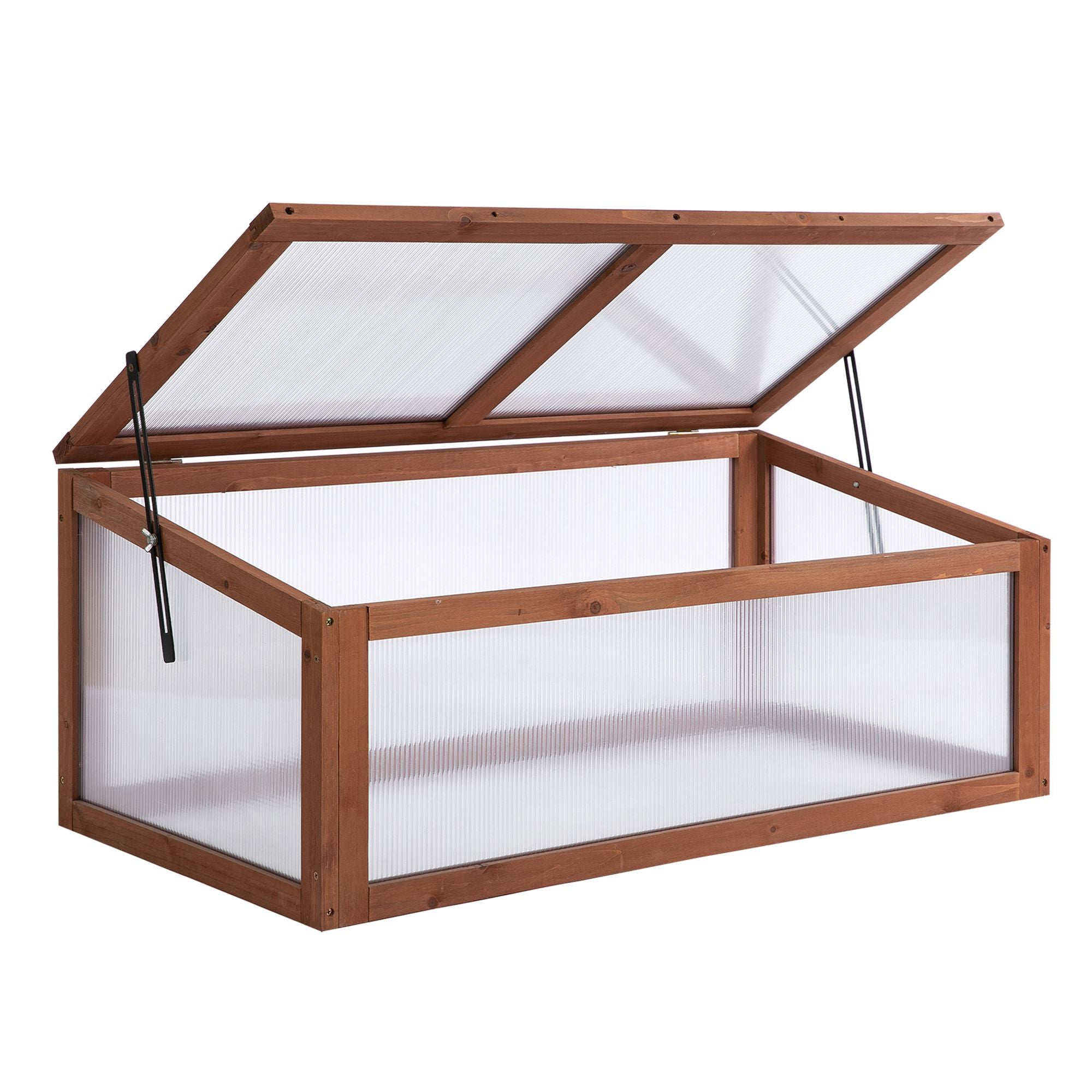 Wooden Cold Frame Greenhouse, Mini Greenhouse with Polycarbonate Board and Solid Wood Frame, Green House Cold Frame, Indoor Outdoor Terrarium Planter Box, 39" x 26" x 16", Natural - Brown