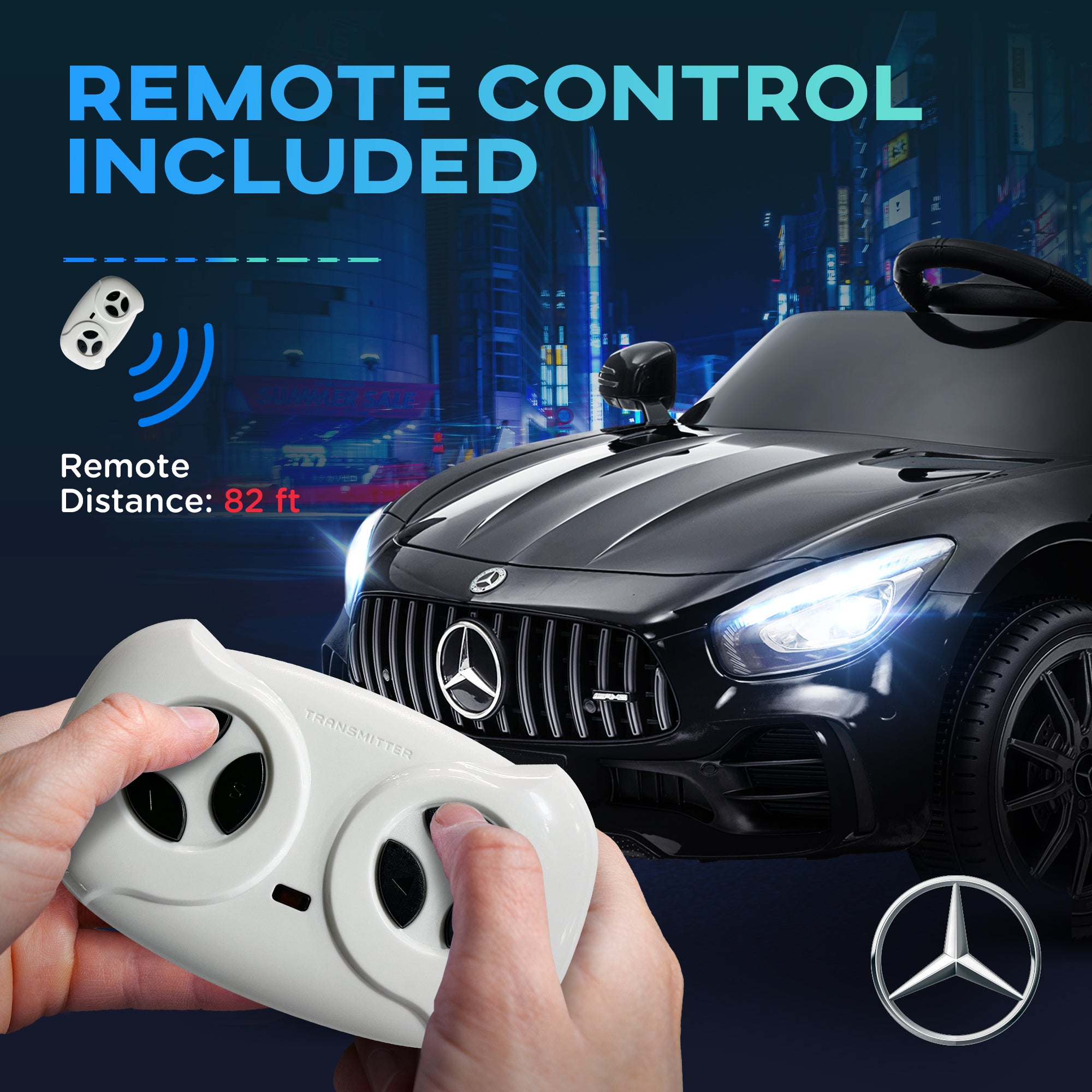 Mercedes-Benz AMG GTR Licensed 12V Battery Powered Kids Electric Car w/ Remote Control & Soft Start, Black
