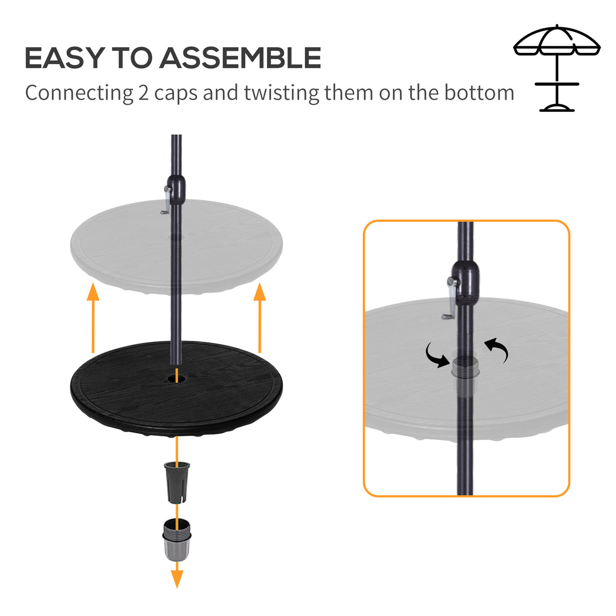 20" Umbrella Table Tray, Easy to Install Table-Top, Round Portable for Swimming Pool, Beach, Patio, Deck, Garden, Black
