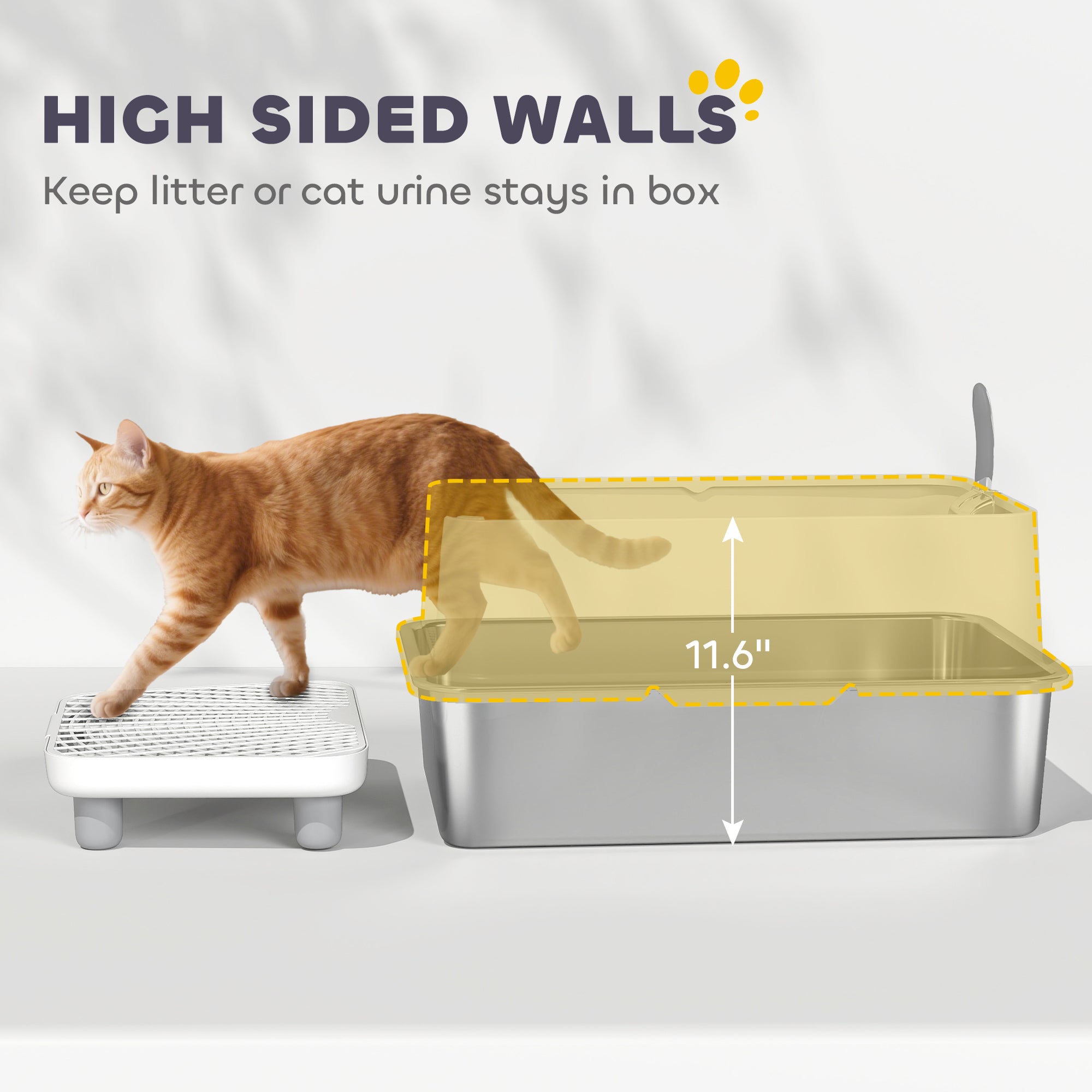 Extra Large Stainless Steel Cat Litter Box with Scoop & Pad, Anti-Urine Leakage, Easy Cleaning, Non-Sticky - Gray - Image 5