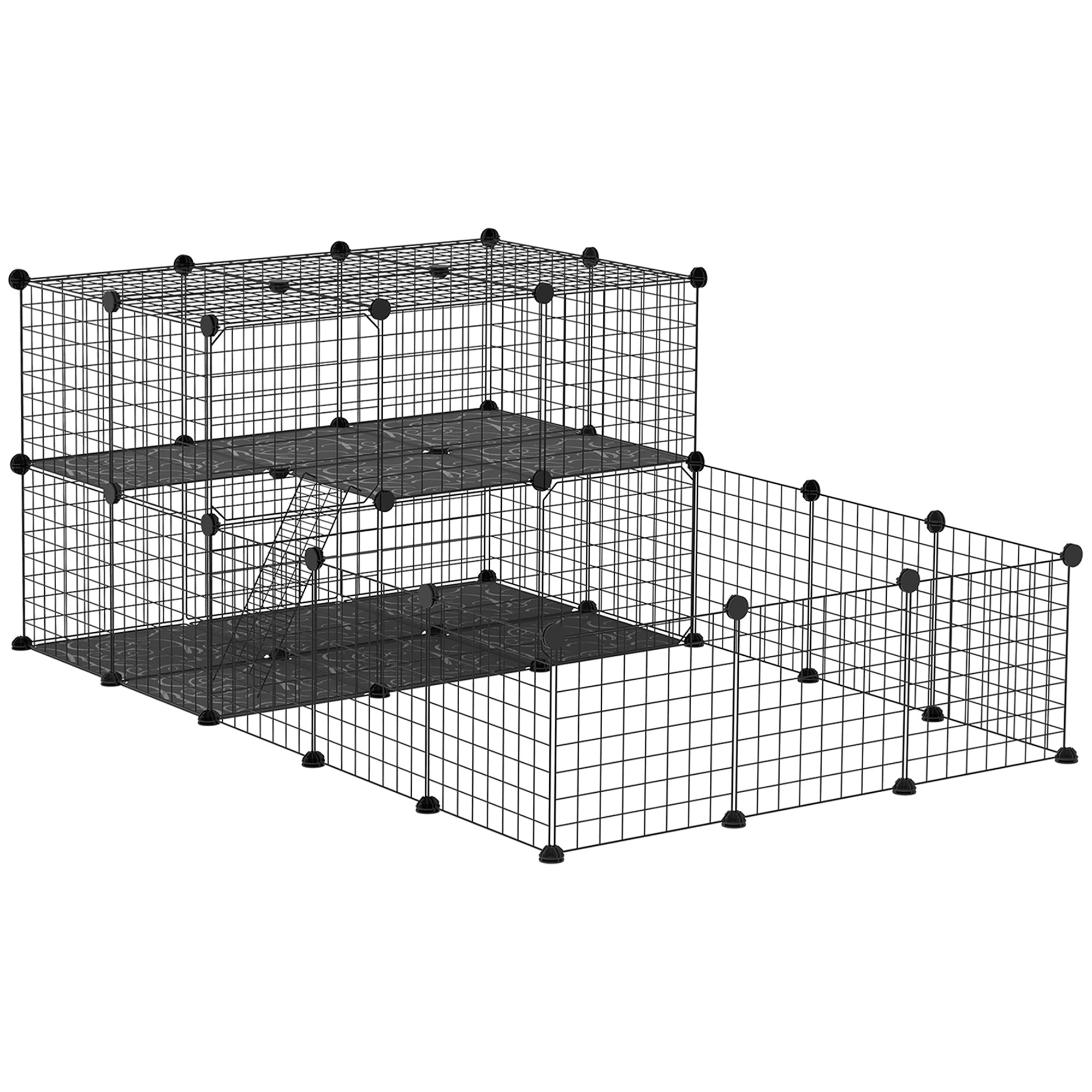 Pet Playpen with Door, Metal Mesh Cage with Mallet, Black - Black