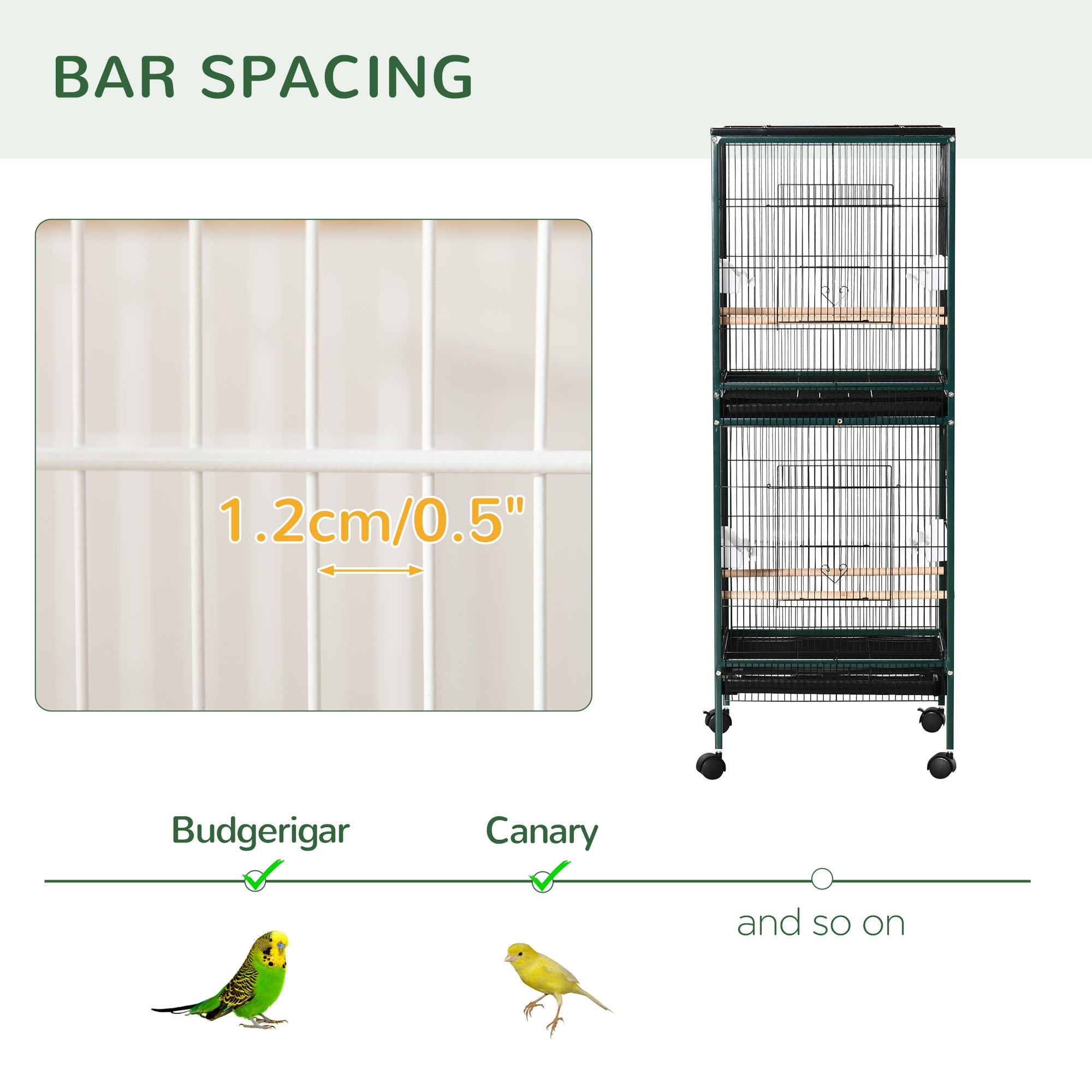Large Bird Cage with 1.7 ft. Width for Wingspan, Bird Aviary Indoor with Multi-Door Design, Fit for a Canary, Finch, Conure, 55", Green - Green - Image 7