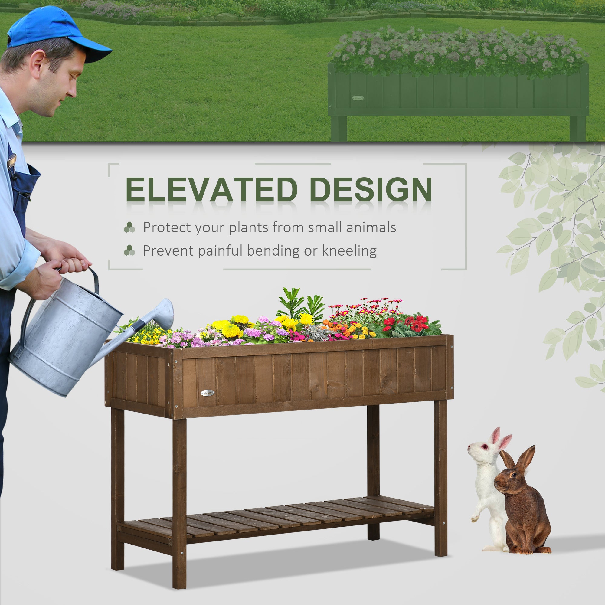Wooden Raised Garden Bed, Elevated Planter Box Stand with 8 Slots and Open Shelf, Dark Brown - Brown - Image 6