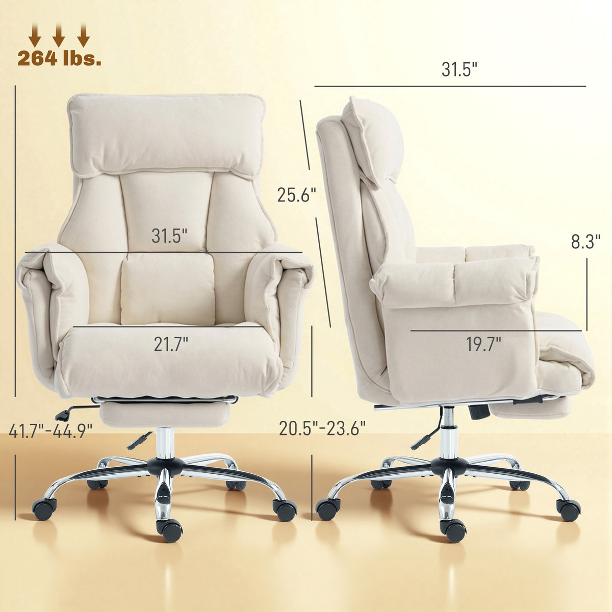 Executive Office Chair, Reclining Computer Chair with Footrest, High Back, Headrest, Adjustable Height, Cream White