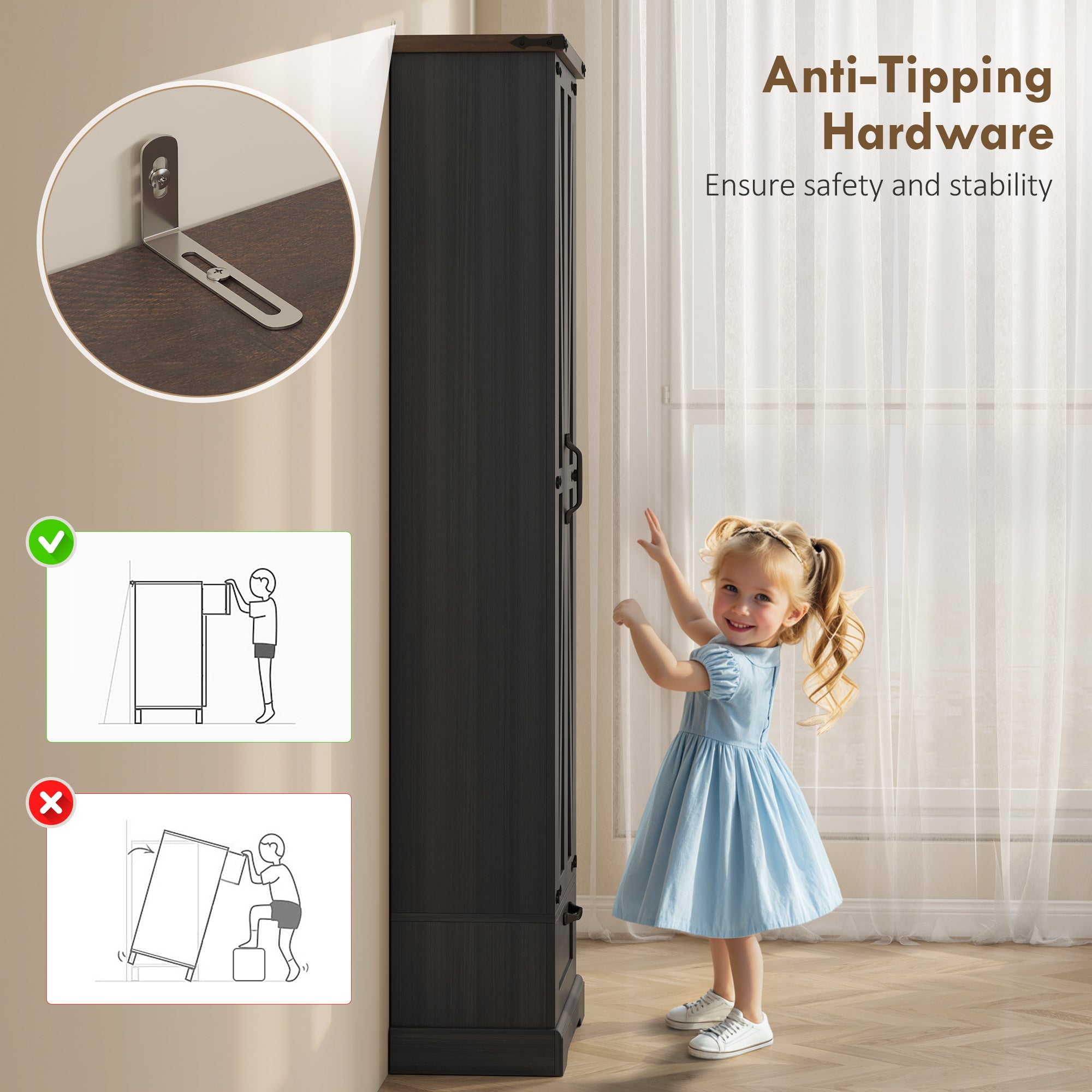 71" Pantry Cabinet, Kitchen Storage Cabinet with Adjustable Shelves, Barn Doors and Drawer for Dining Room, Black