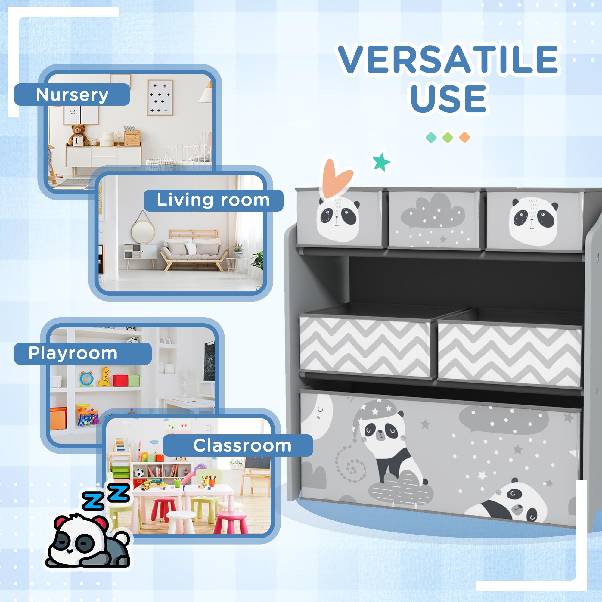 Toy Organizer with 6 Storage Bins, 25" x 12" x 26", Gray
