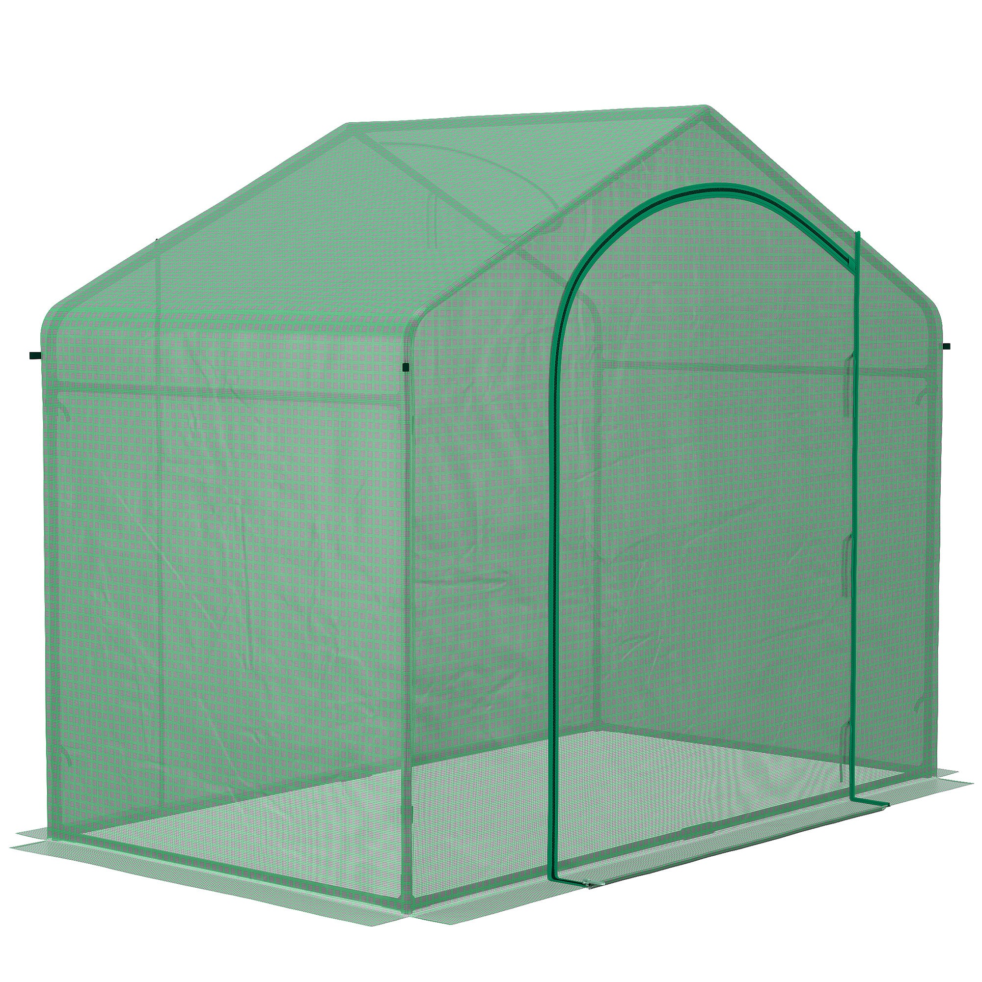 6' x 3' x 5' Portable Walk-in Greenhouse, PE Cover, Steel Frame Garden Hot House, Zipper Door, Top Vent for Flowers, Vegetables, Saplings, Tropical Plants, Green - Green - Image 7