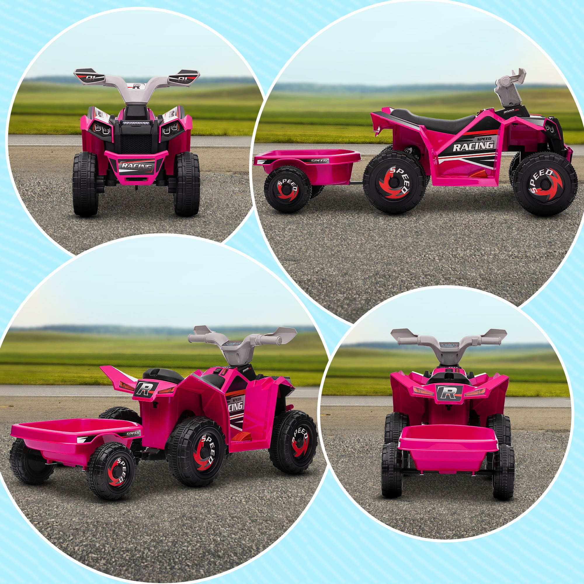 6V Electric Toy Car with Back Trailer, Forward Backward, Wear-Resistant Wheels for Ages 18-36 Months, Pink
