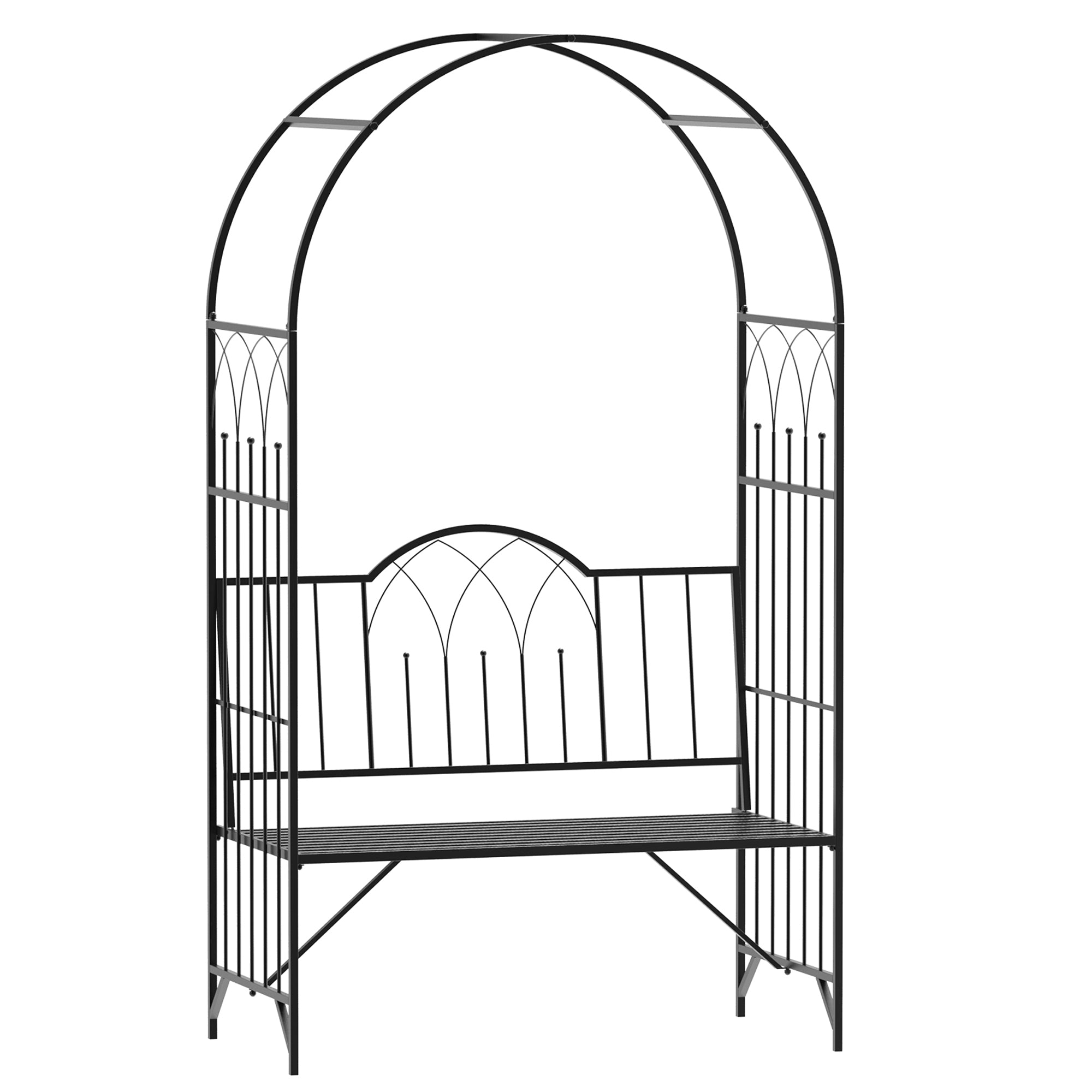Metal Trellis Arbor Arch for Climbing Plants with Garden Bench, Grow Grapes & Vines, Patio Decor & 2-Person Outdoor Interlacing Decorative Seating with Tips, 484 lbs. Weight Capacity, Black - Black