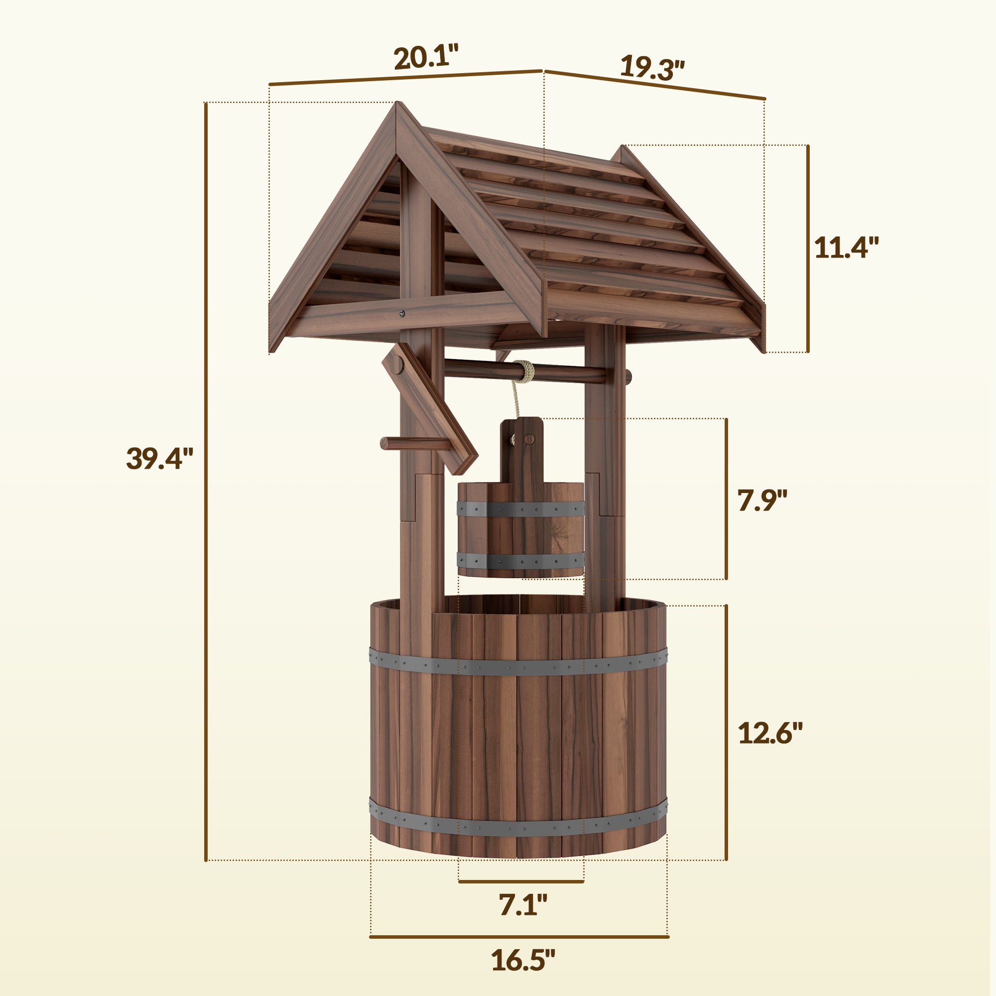 Wood Wishing Well for Outside with Hanging Bucket, Wishing Well Planter with Drain Hole for Garden Patio, Carbonized - Carbonized - Image 3