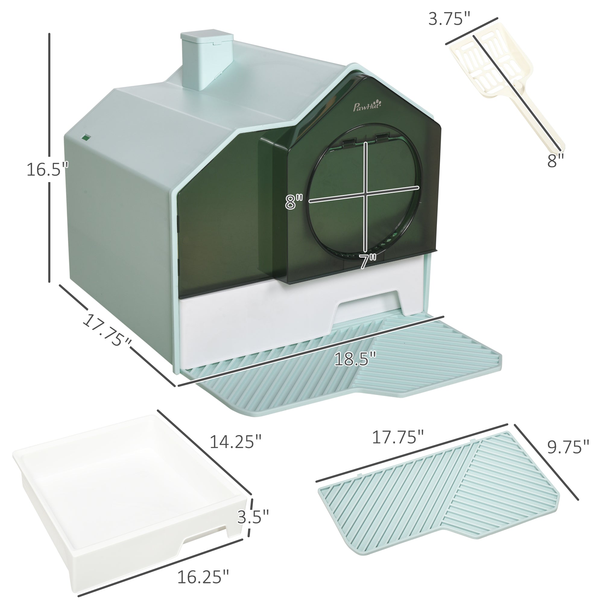 Hooded Cat Litter Box w/ Litter Mat, Litter Particle Catching, Light Blue - Light Blue - Image 3
