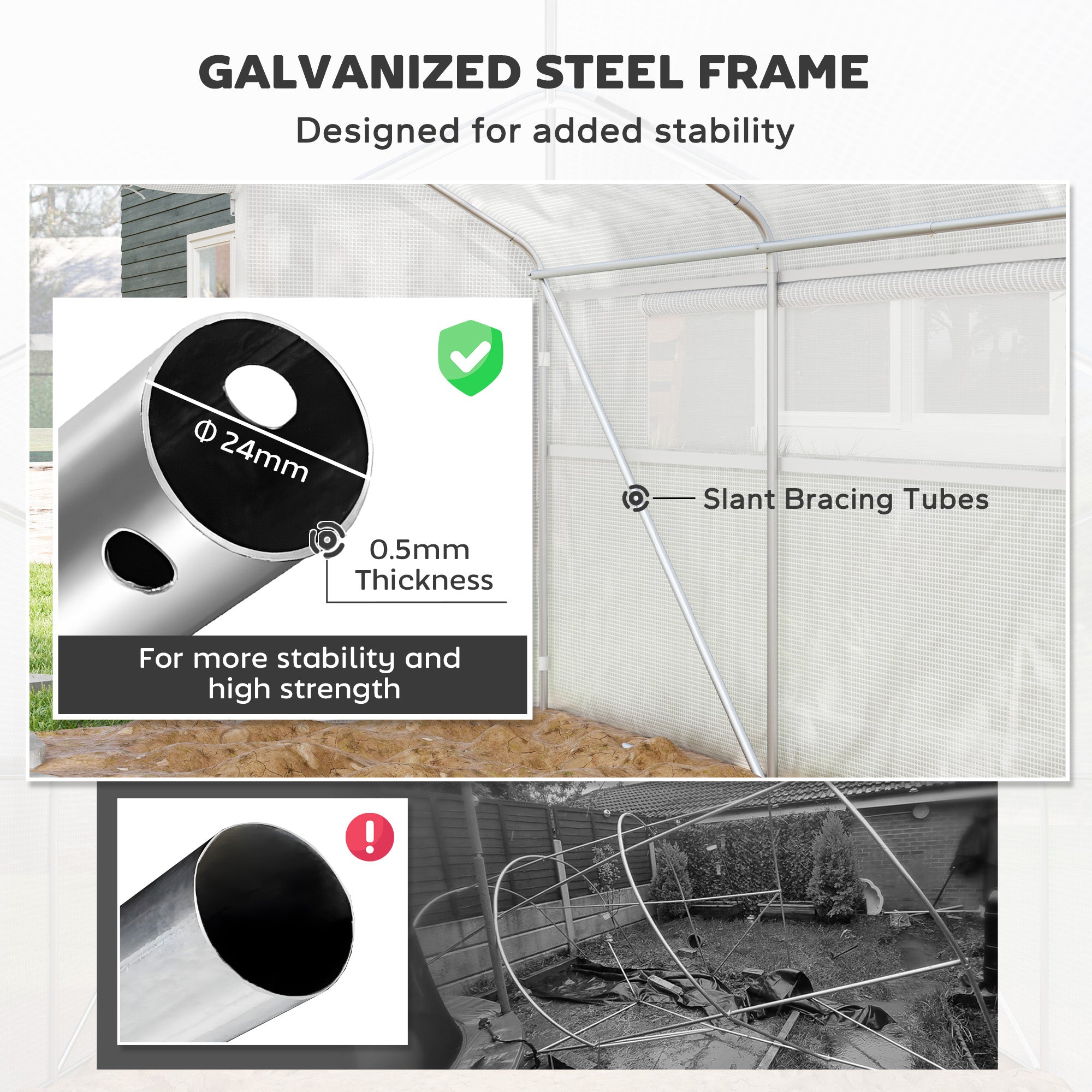 13' x 10' x 6.5' Tunnel Greenhouse Hoop House with Upgraded Galvanized Steel Frame and Large Windows, White - White - Image 6