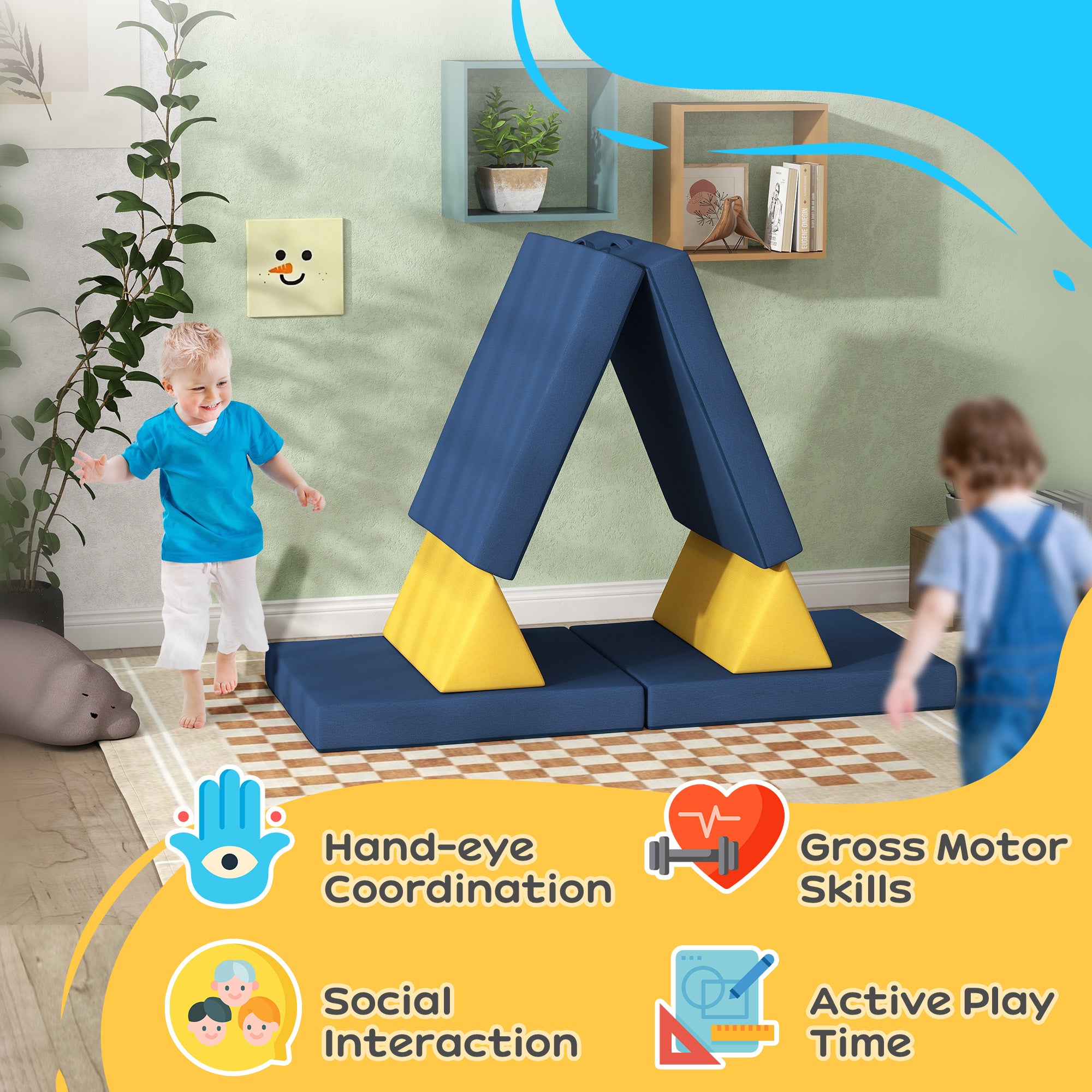 6 Pieces Foam Climbing Blocks for Toddlers with Washable Cover, Climb and Crawl, Blue