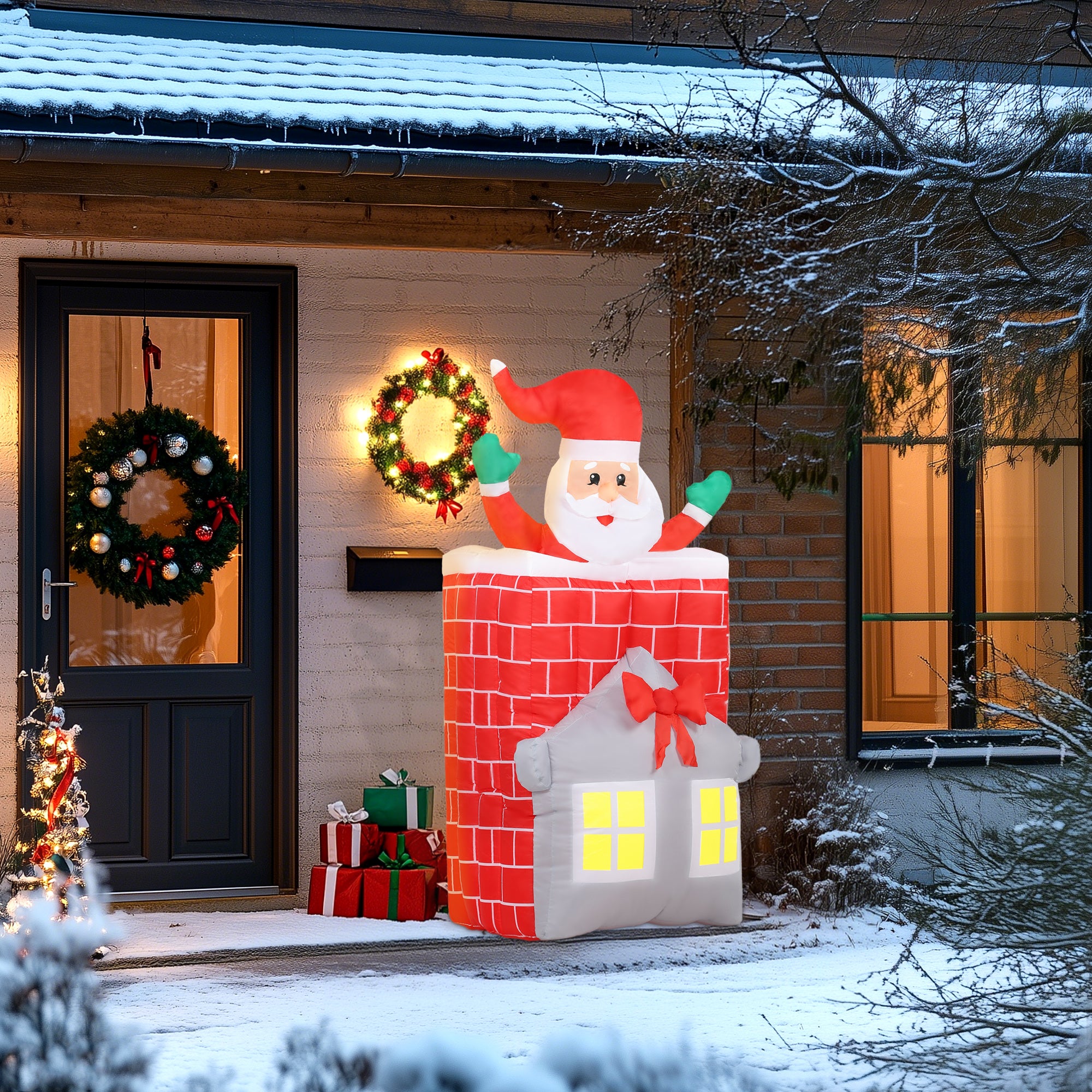 7FT Christmas Inflatable Santa in Chimney Up and Down, Blow Up Decoration with Built-in LED Lights for Indoor Party