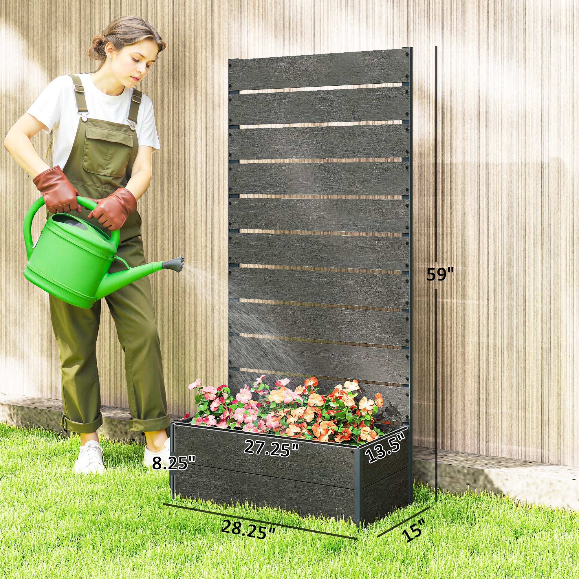 Trellis Planter for Climbing Plants, Raised Garden Bed with Trellis, Planter Box for Outdoor, 28.25" x 15" x 59", Gray - Gray - Image 3