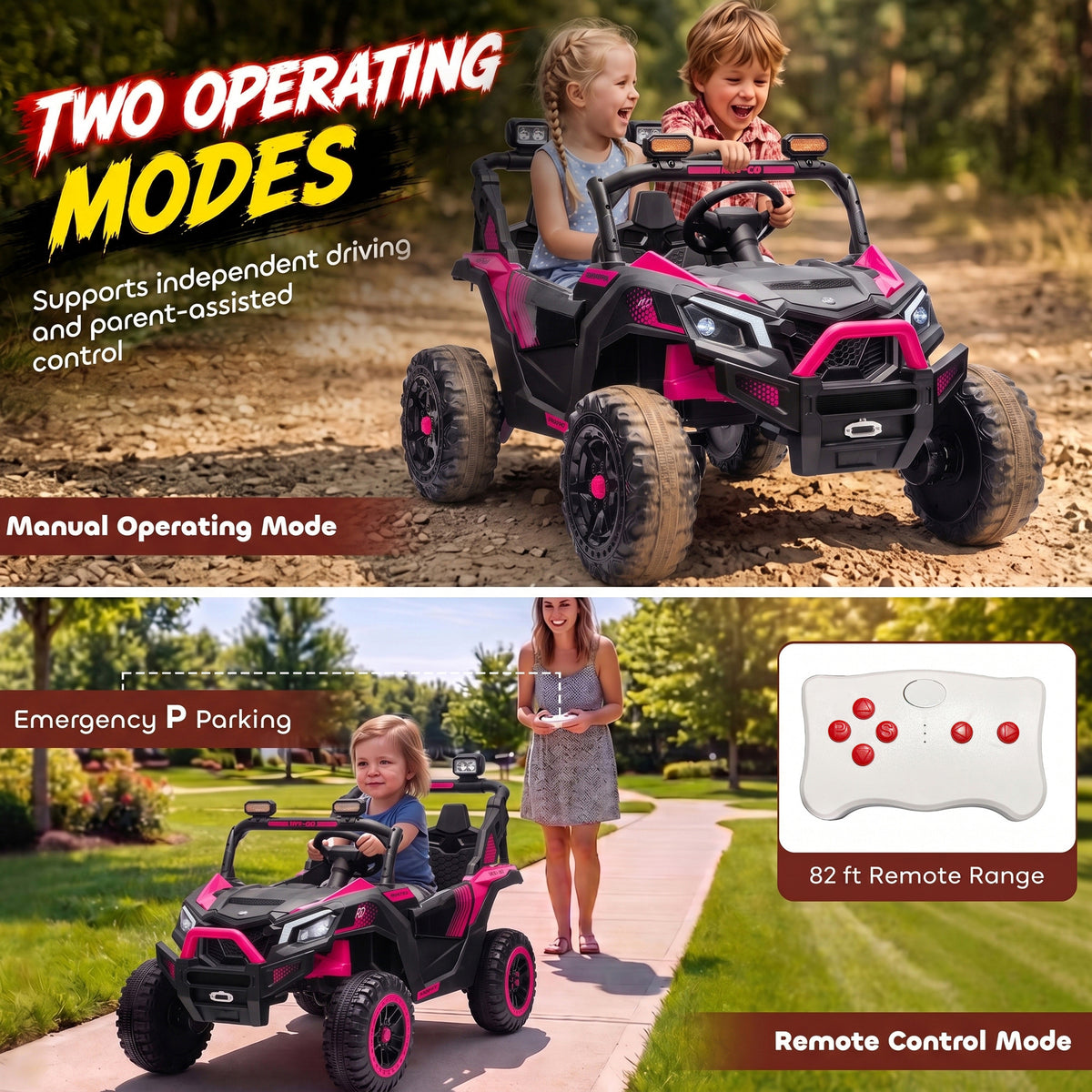 24V 2 Seater Ride On Truck Car for Big Kids with Remote Control, Dual Motors, 4-Wheel Suspension for Ages 3-8, Pink