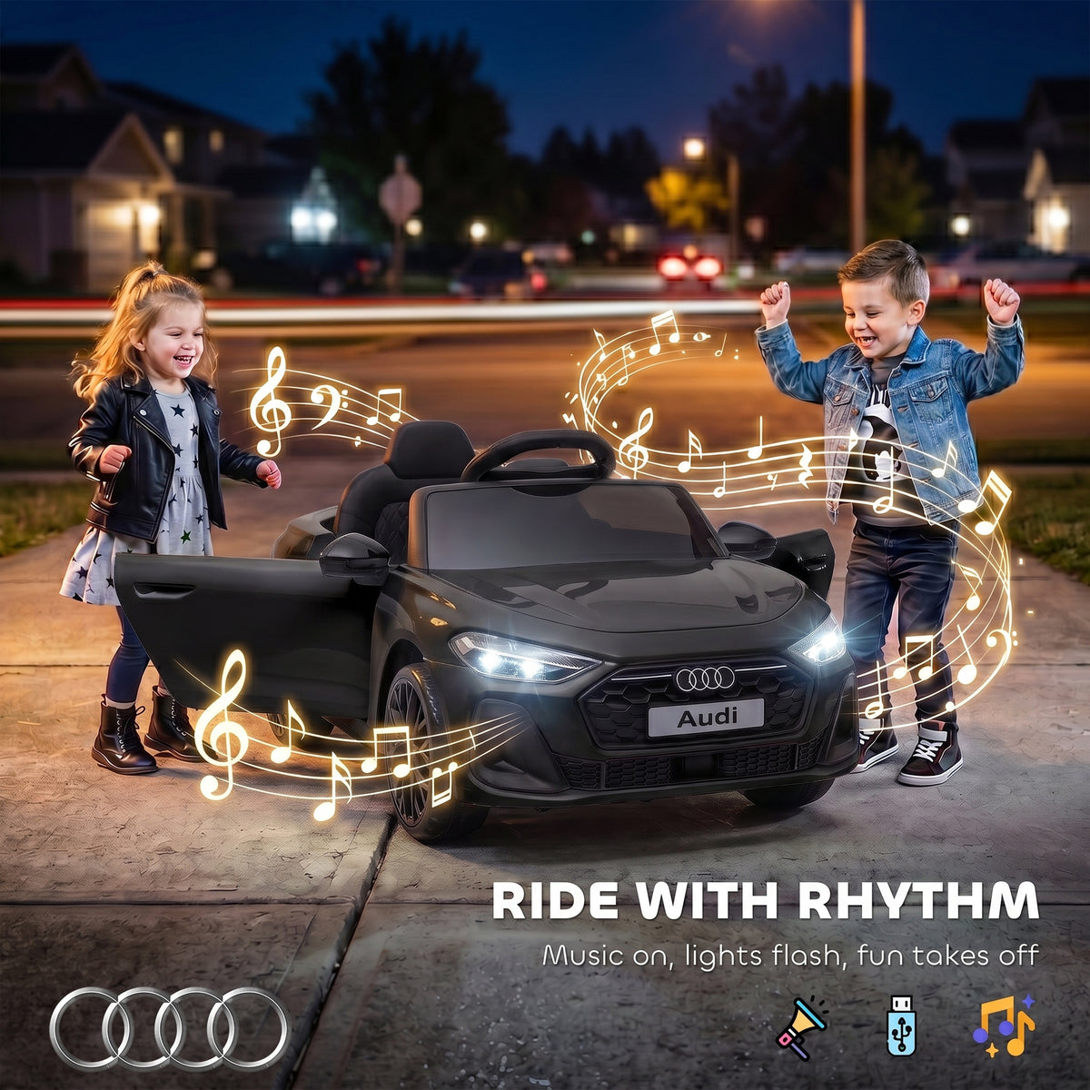 Audi A5L Licensed Electric Ride on Car for Kids 3-6 with Remote Control Dual Motors 4-Wheel Suspension Music, Black