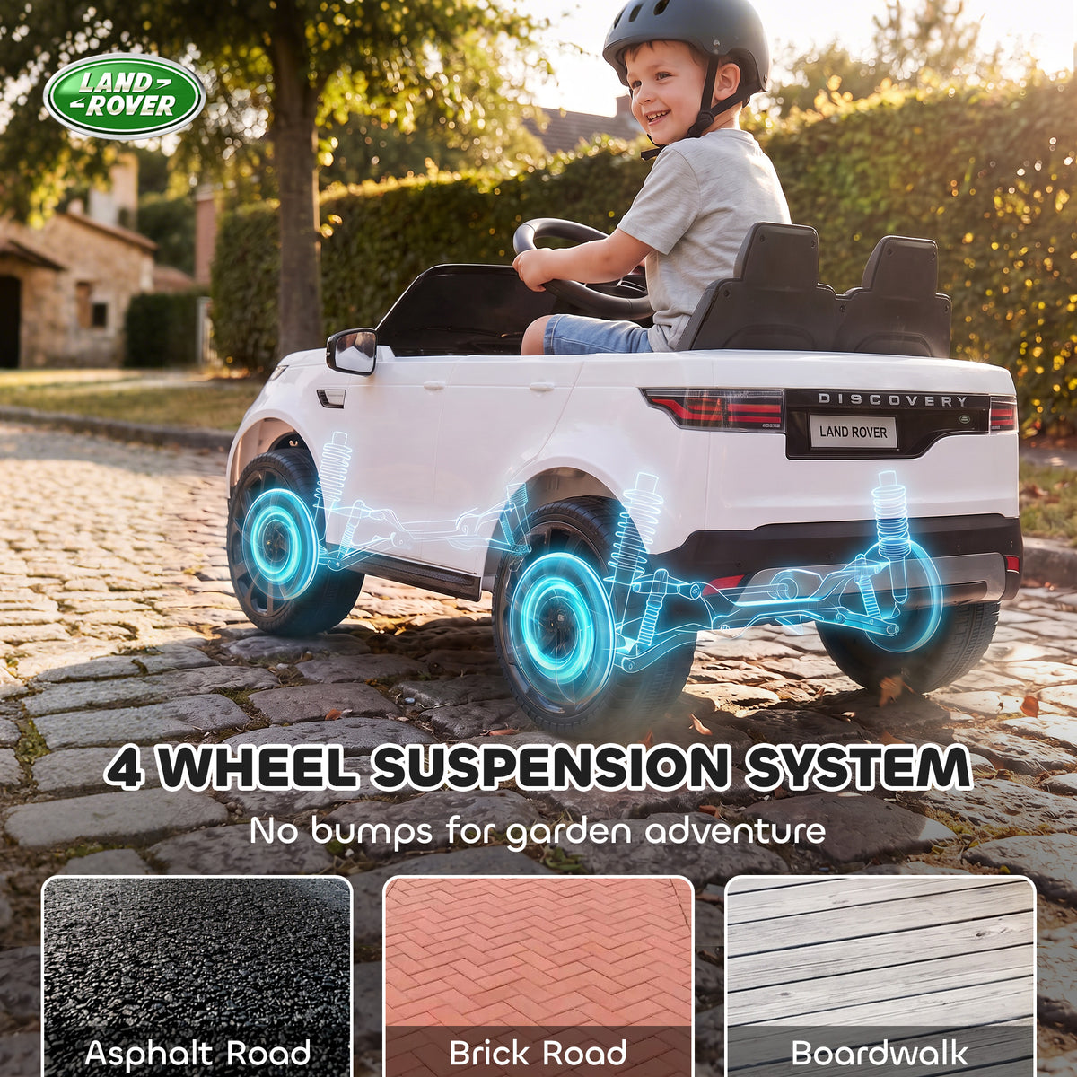 12V Electric Car for Kids, Licensed Land Rover Ride on Car with Parent Remote, Soft Start, 4 Wheel Suspension, White