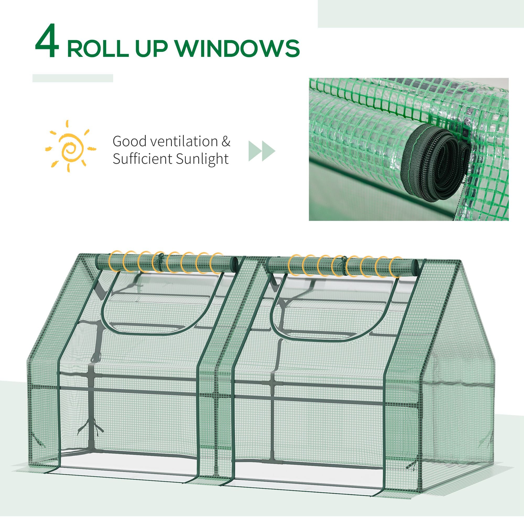 6' x 3' x 3' Portable Greenhouse, Garden Hot House with Two PE/PVC Covers and 2 Roll Up Windows, Green - Green - Image 6